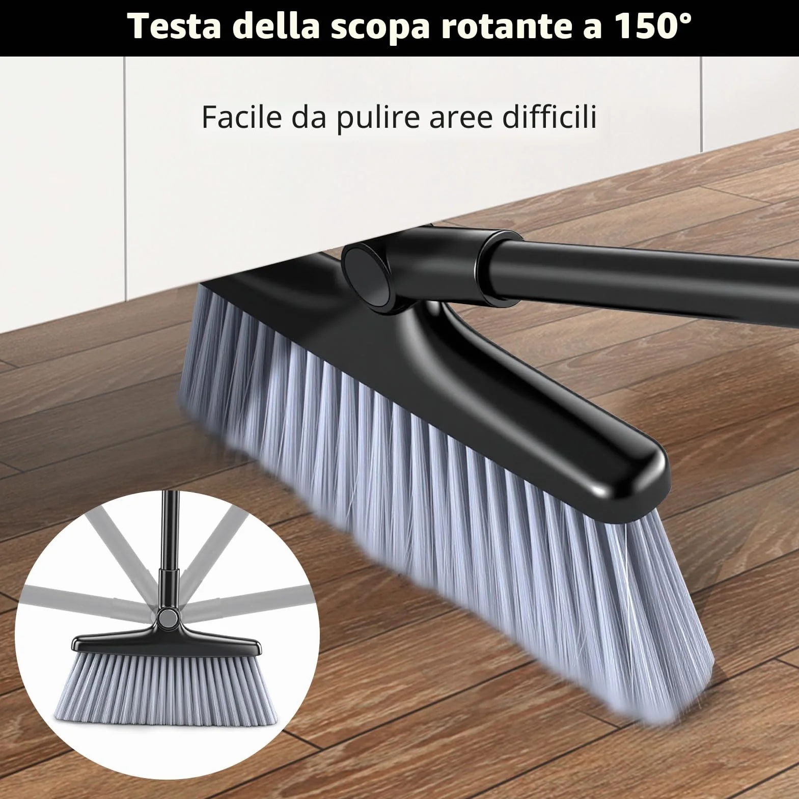 Set scopa e paletta, set paletta e spazzola a manico lungo, set scopa verticale per spazzare, spazzola rotante a 180 gradi, paletta domestica con denti a pettine per interni, esterni, casa e cucina.