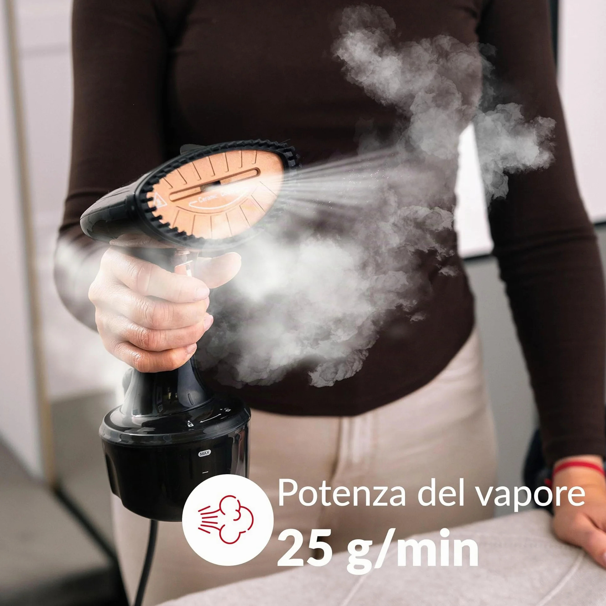 LEHMANN Stiratore Verticale 1600W 25 g/min Vapore Serbatoio 320ml Riscaldamento Rapido 2 Accessori Nero Rosa Oro