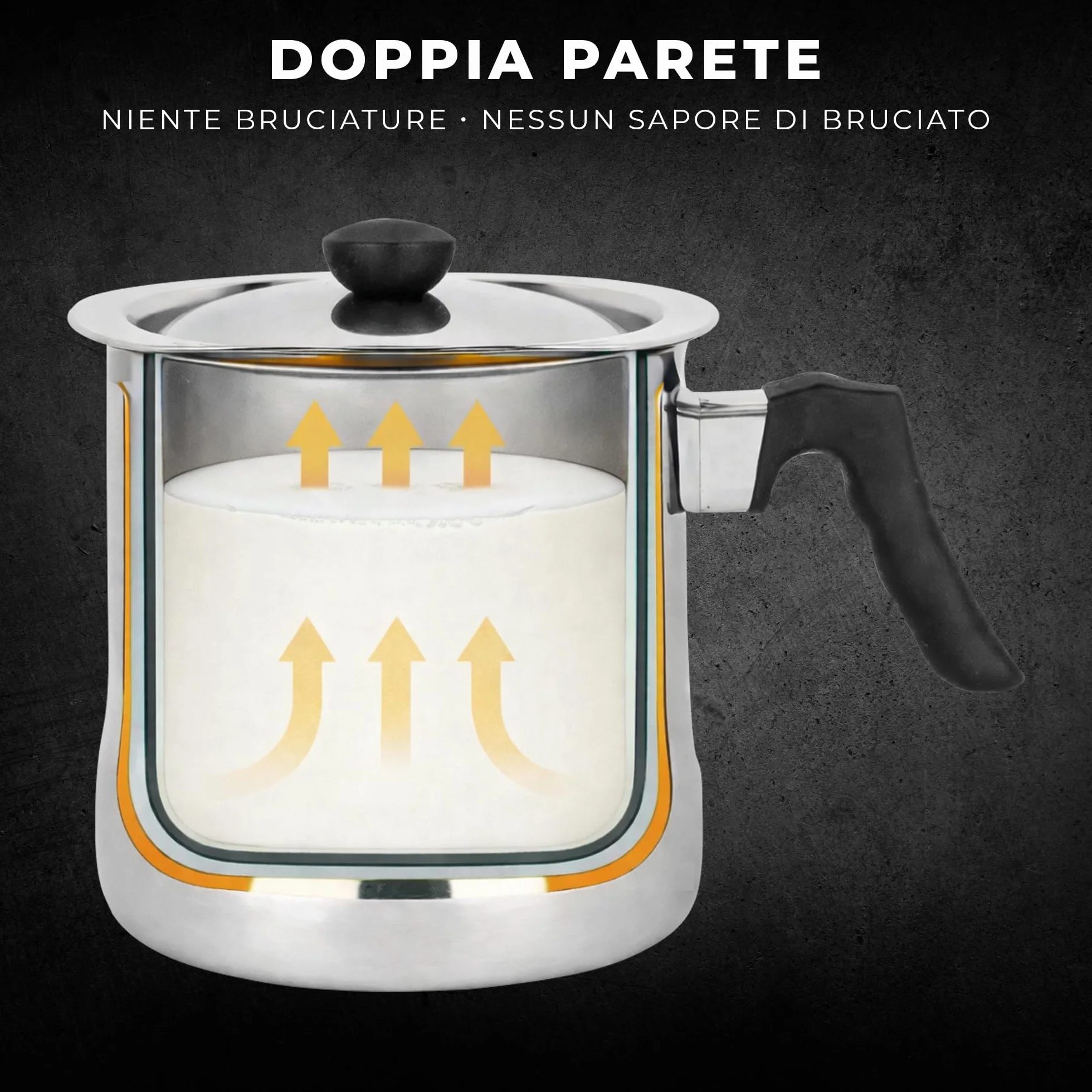 KARL HAUSMANN Pentolino Latte 1,5L con Fischio, Coperchio e Scala Graduata - Bollilatte Acciaio Inox Doppia Parete, Bagnomaria, Antibruciatura, Induzione, Gas, Vetroceramica