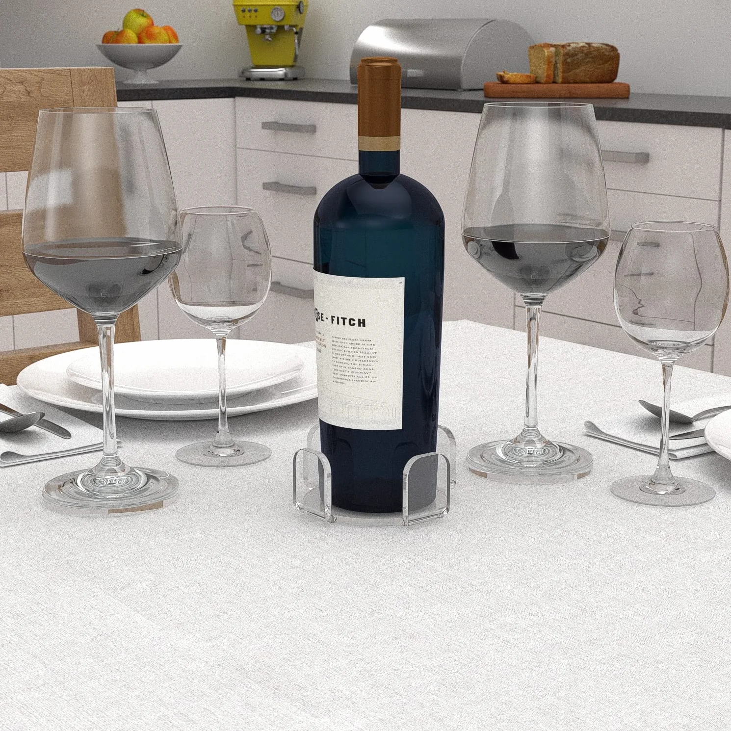 AGPLEX - Set sottobicchieri in vetro acrilico trasparente - Elegante set composto da 6 sottobicchieri e 1 sottobottiglia in acilico trasparente - Dischi da 85mm di diametro