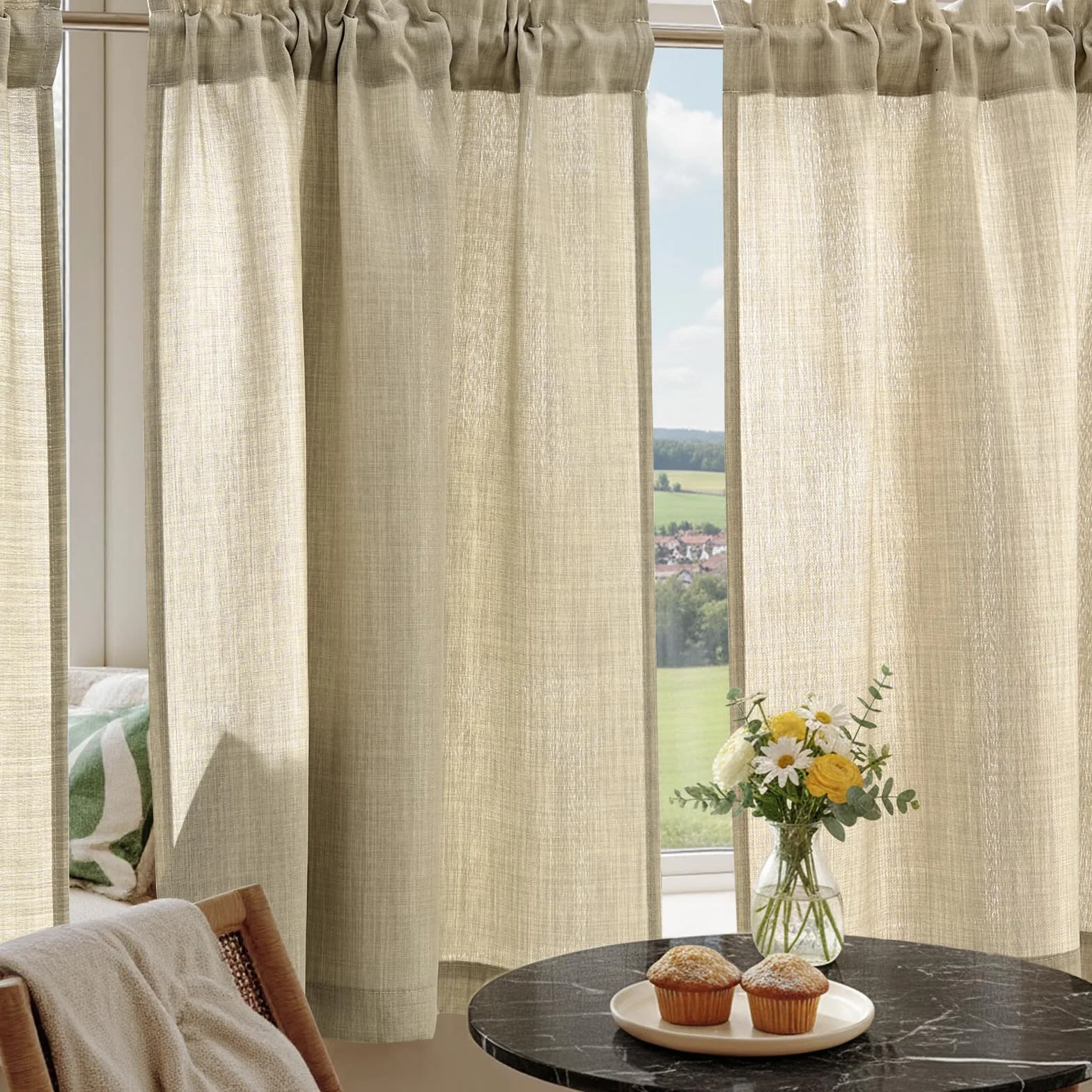 TOPICK Tenda Cucina Tende Corte Piccole Brise Vento, Taupe 65x115 cm 2 Pannelli con Passante per Traversa Per Finestra, Armadio, Mobile Basso, Camera e Copertura Sotto Lavandino