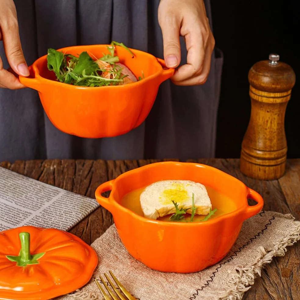 Zucca Cocotte Forno Ceramica Zuppa Terrina con Coperchio Arancione