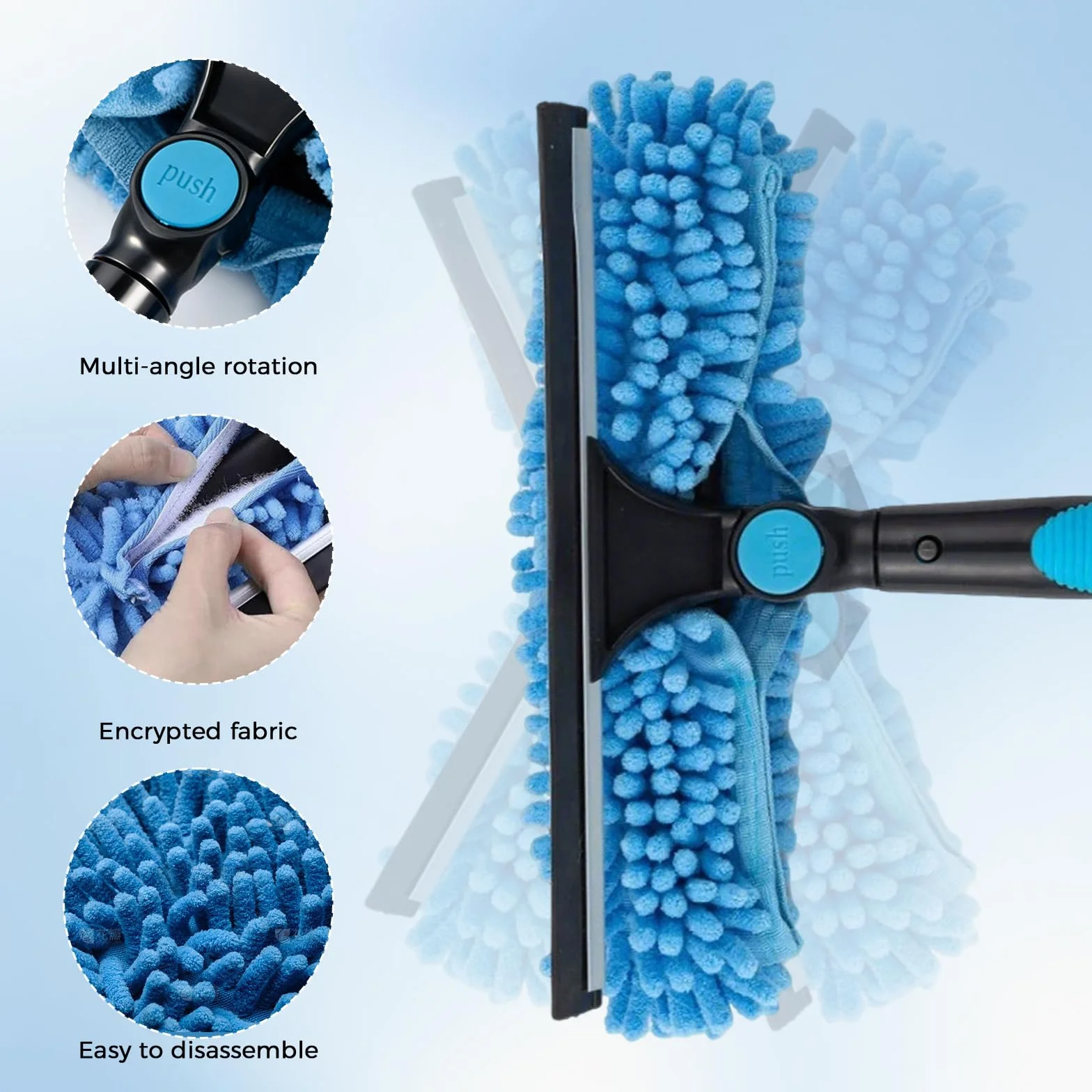 Kit Pulizia Vetri Telescopico 2-in-1 fino a 180 cm,Set Professionale con Racleta in Silicone,Paños in Microfibra,Manico Estensibile per Finestre Alte,Vetro,Doccia,Specchi & Auto