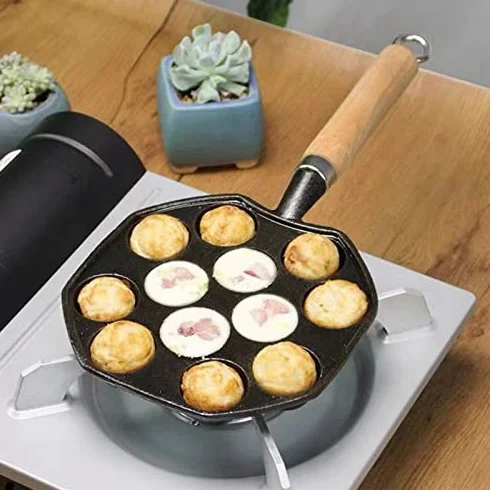 Ghisa Antiaderente Fori Takoyaki Pan con Manico Staccabile per Aebleskivers Pancake Home