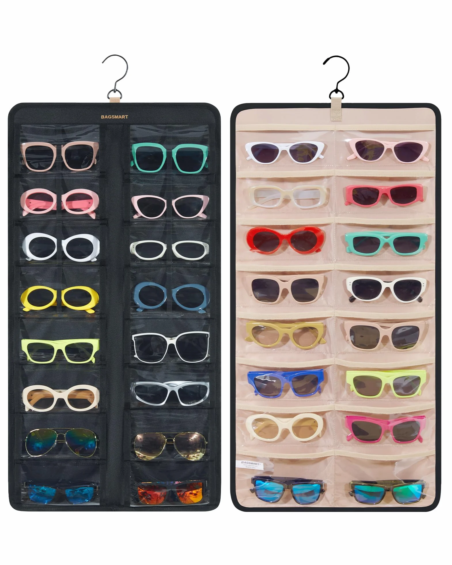 BAGSMART Organizer da appendere per occhiali da sole, custodia antipolvere con 32 scomparti e gancio
