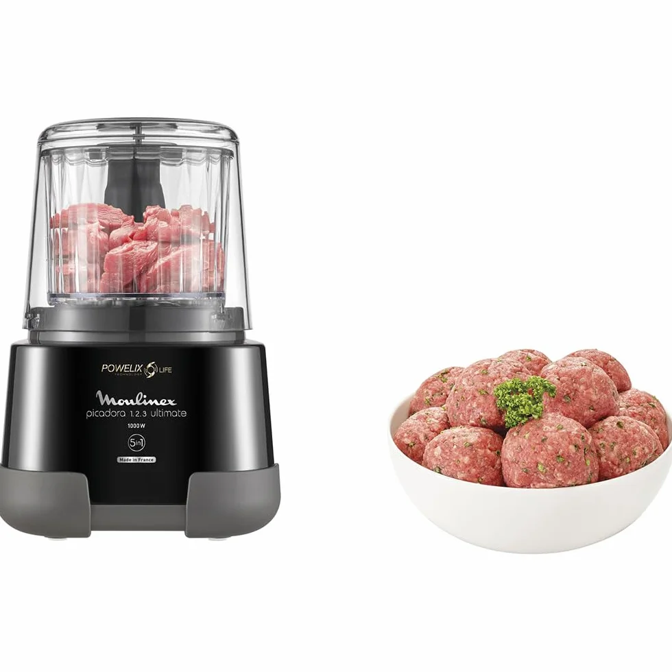 Moulinex dp810855 Tritatutto elettrica, 1000 W, 2 Lame Powerlife, capacità fino a 350 G/550 ML, Coperchio ermetico, sistema di protezione contro Il surriscaldamento, Nero