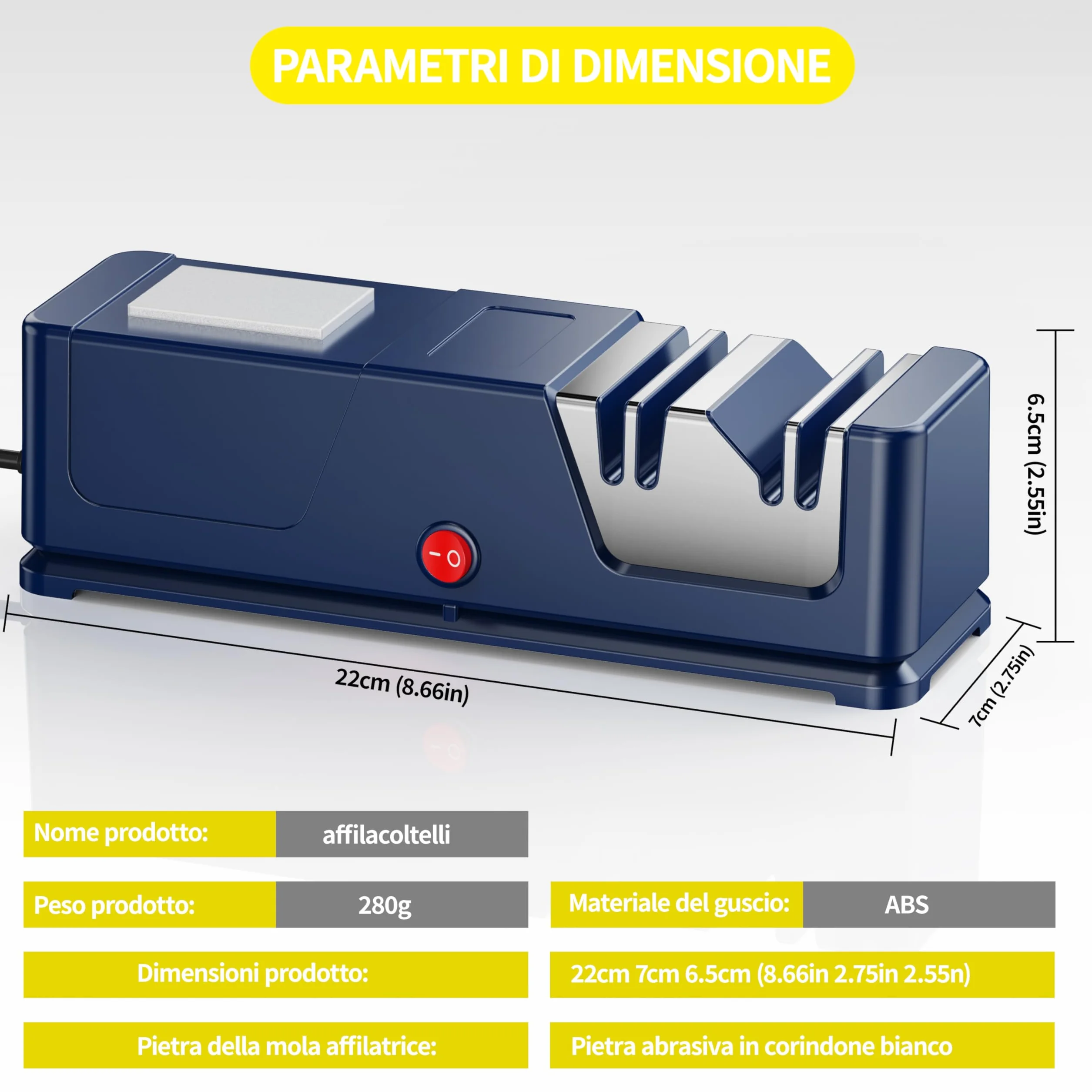 Affilacoltelli elettrico 5 in 1, rivestimento in diamante, motore silenzioso, base antiscivolo