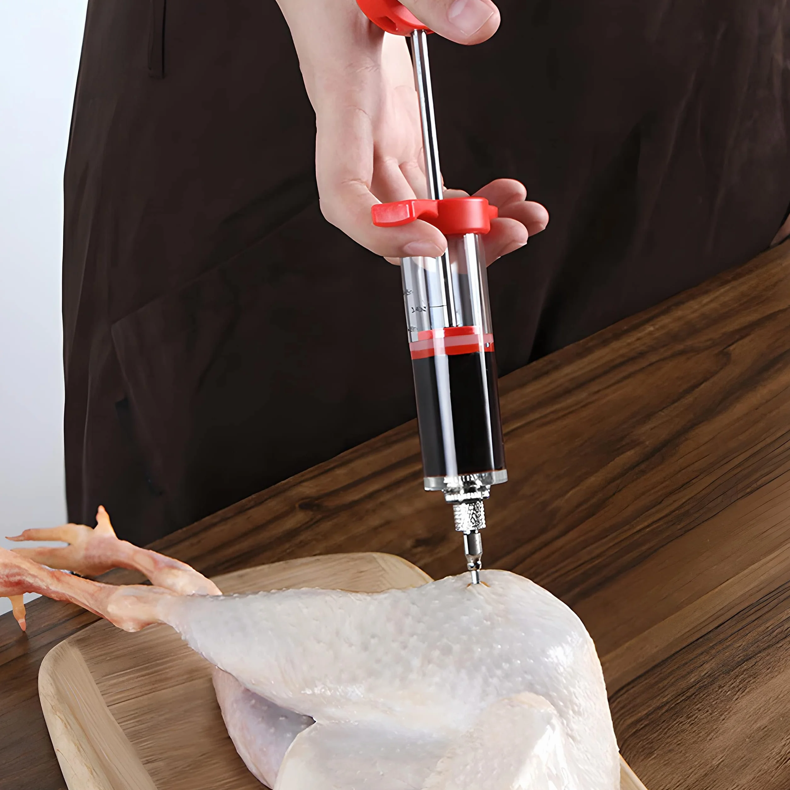 Retoo Siringa per Carne in Acciaio Inossidabile 30ml con 3 Aghi per Marinata BBQ Iniettore Alimentare