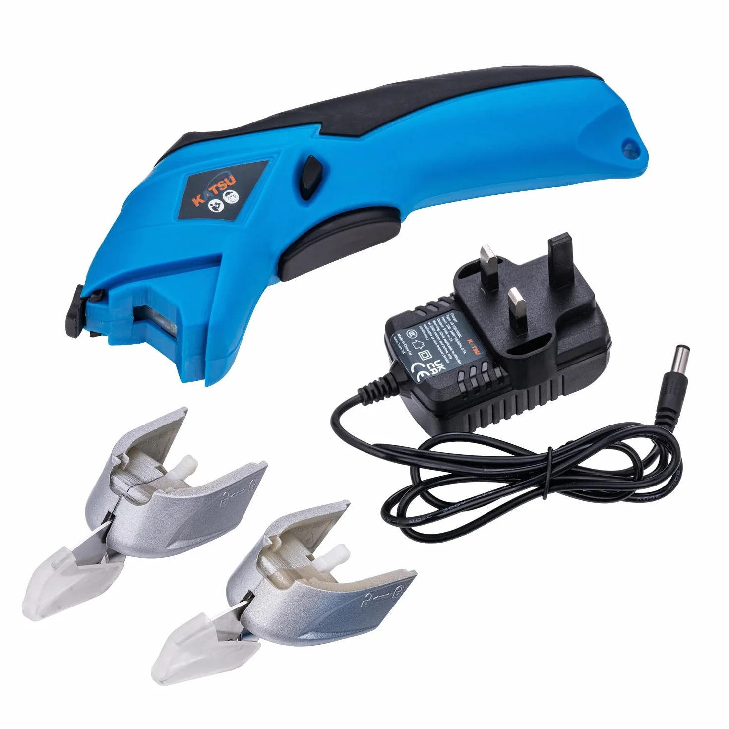 KATSU Tools Forbici Elettriche Cutter per Tessuti 3,6V Ricaricabile con 2 Teste da Taglio in Acciaio