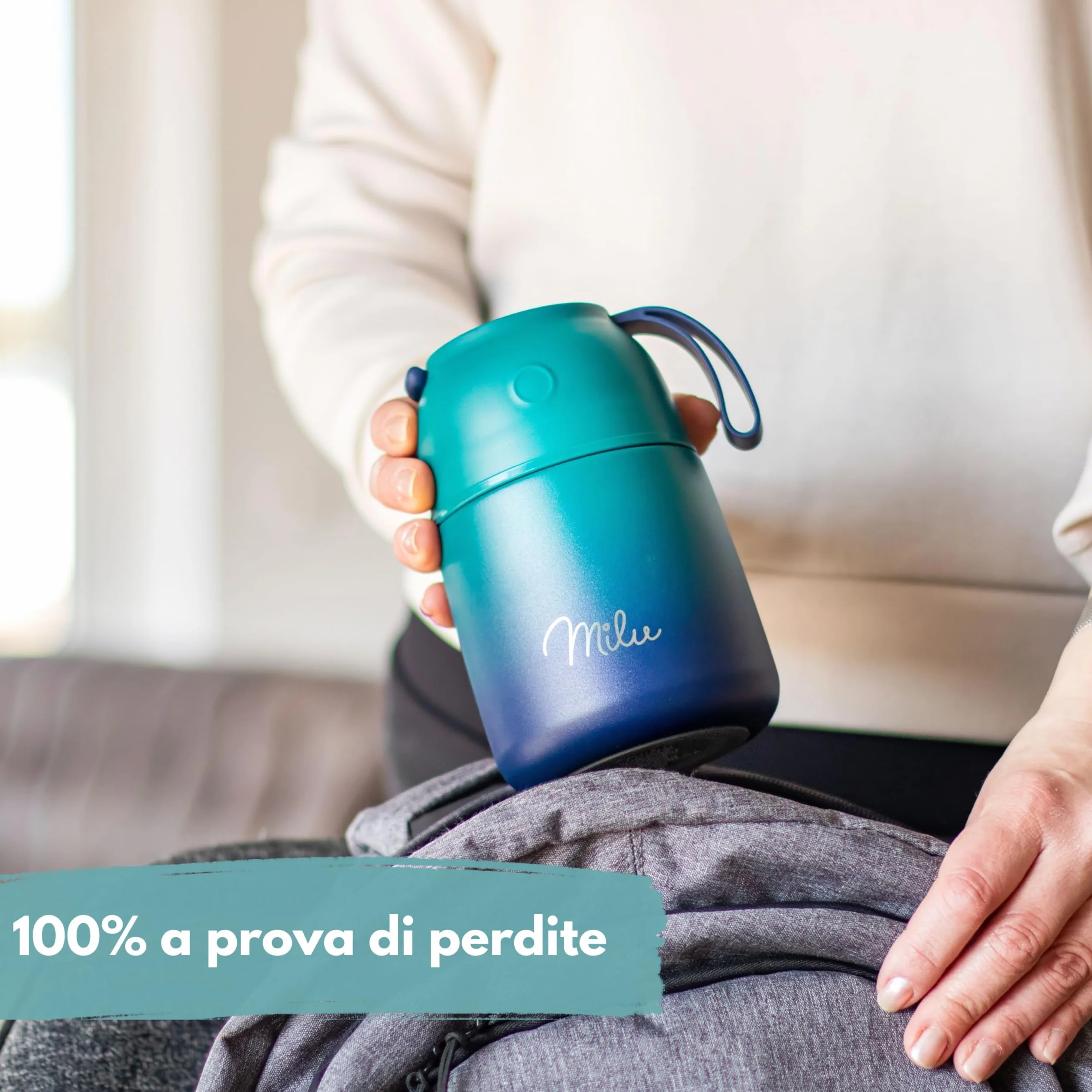 Milu Thermo per Alimenti 450 ml Contenitore Termico Acciaio Inossidabile Isotermico Sottovuoto Cibi Caldi Freddi Verde Blu