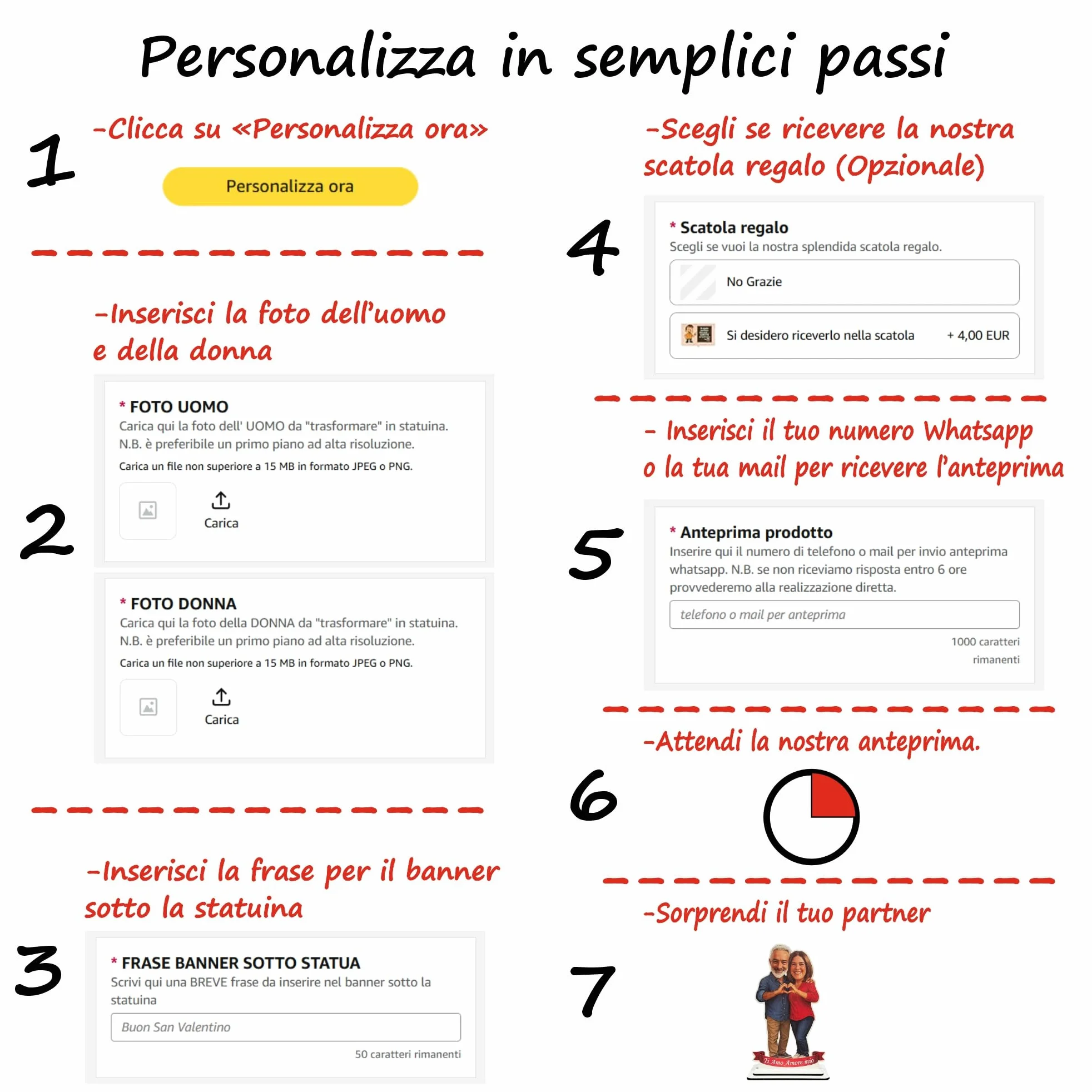 Vestipassioni Statuina Personalizzata Coppia con Foto MDF 30 cm Decorazione Frase Personalizzabile Made in Italy