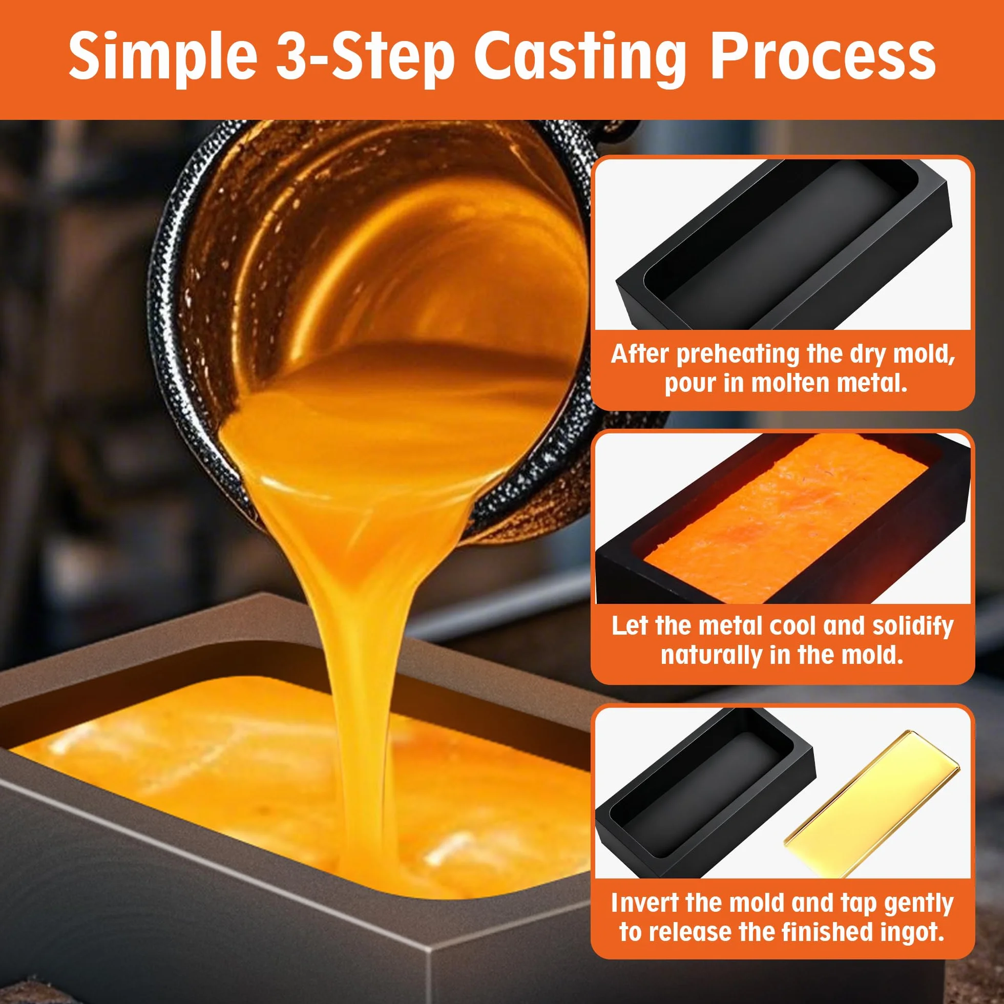 Stampo per lingotti in grafite ad alta purezza 1 kg per colata oro argento alluminio rame ottone resistente al calore
