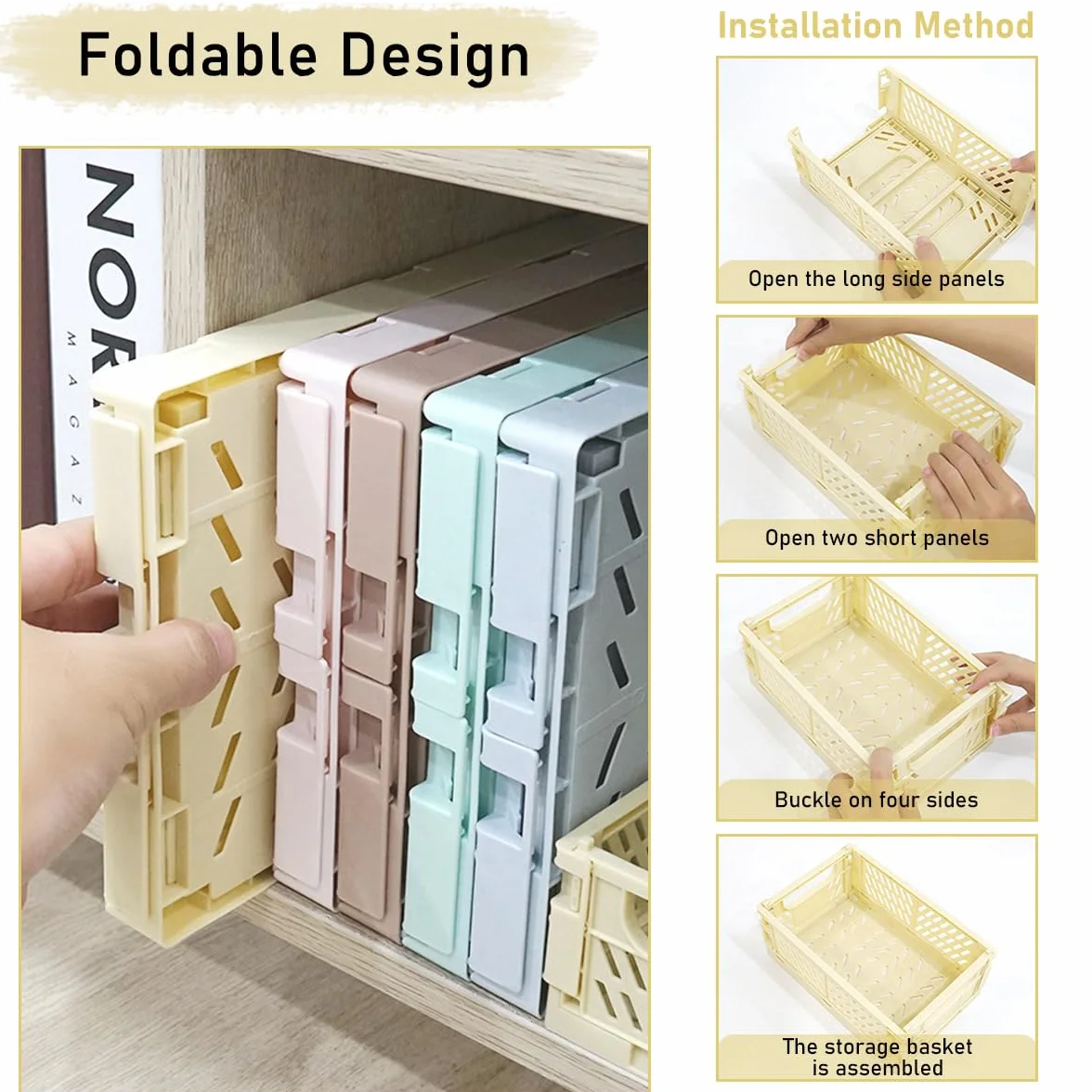 Cassetta Plastica Pieghevole 25x16x10cm Impilabile Portaoggetti Multicolore