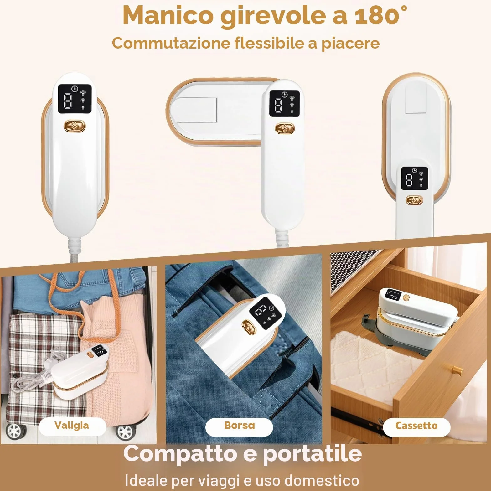 Ferro da Stiro a Vapore 1200W 2-in-1 Portatile, Serbatoio 150 ml, 3 Livelli di Vapore, Riscaldamento Rapido 10 Secondi