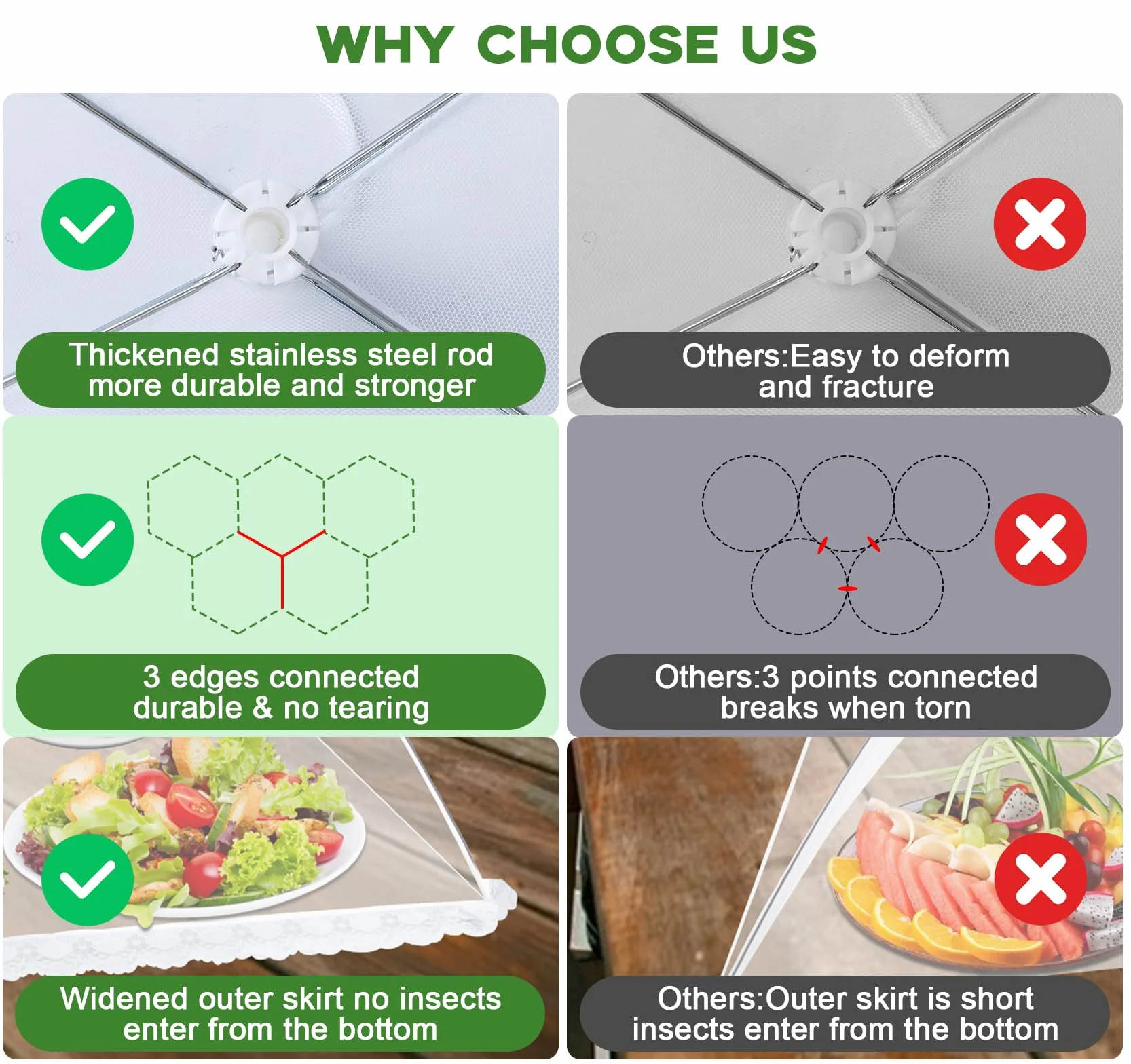 ilauke Confezione da 6 coperture per alimenti a rete, 3 dimensioni, pieghevoli, per picnic, campeggio, barbecue, riutilizzabili, con custodia