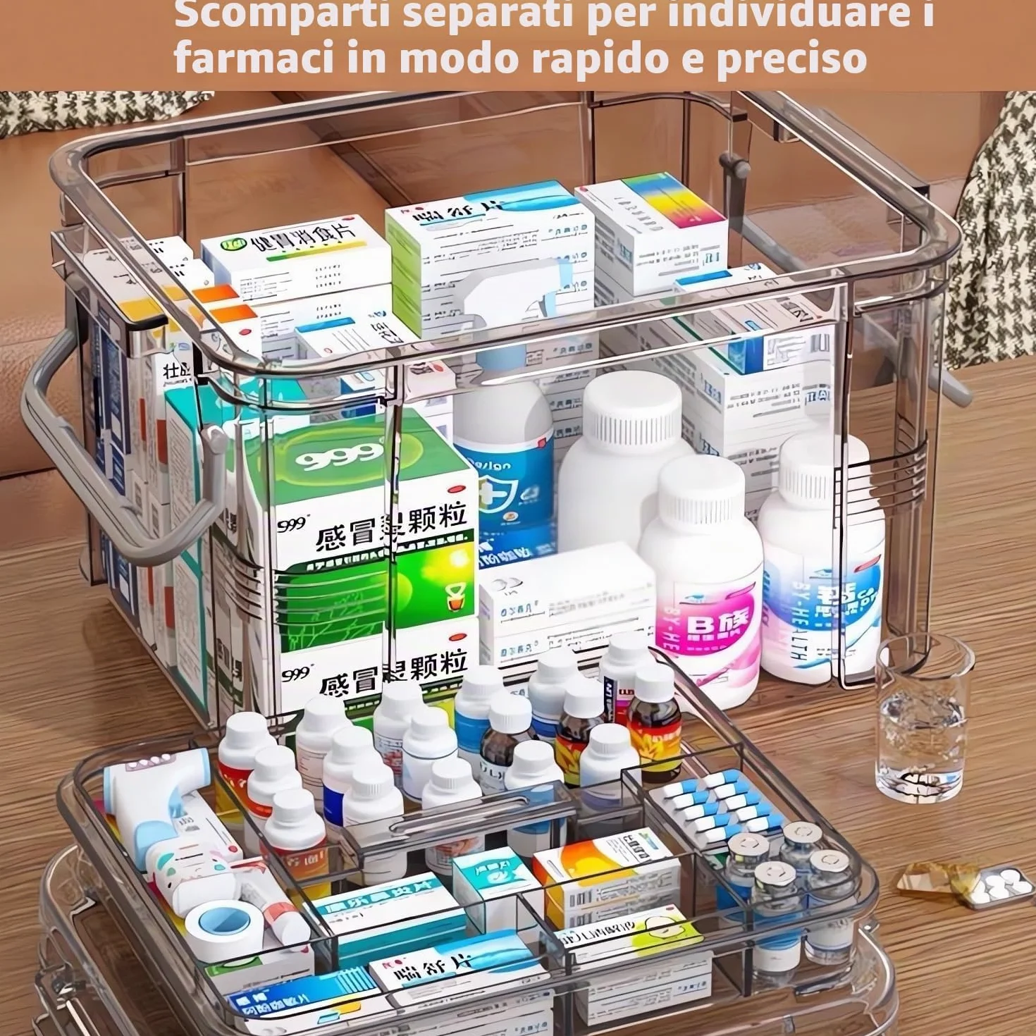 Scatola per medicinali 31x21x15cm Grigio chiaro L