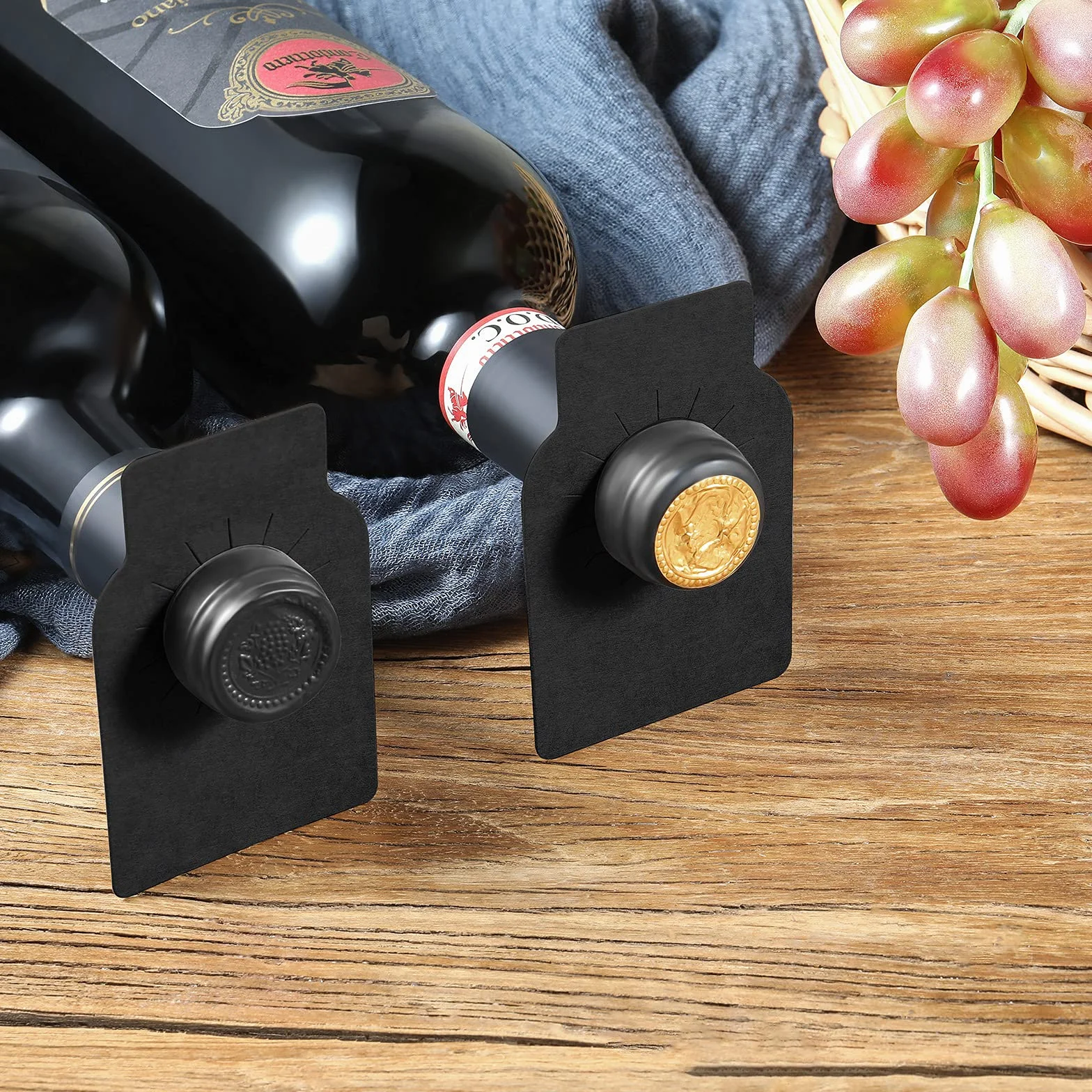 200 etichette in carta per bottiglie di vino, etichette riutilizzabili per cantine, etichette su entrambi i lati, etichette da appendere per bottiglie di vino (nero)