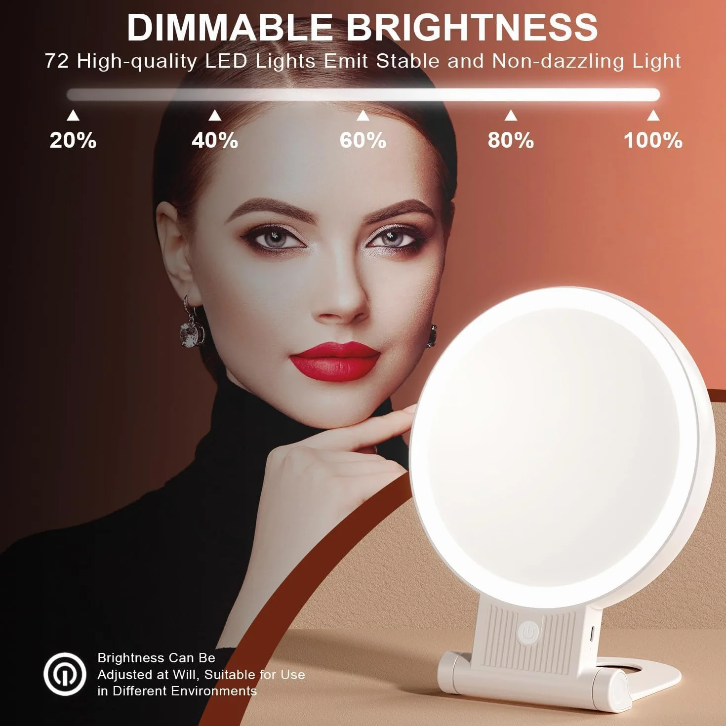 Auxmir Specchio Trucco con Luci LED, Specchio Ingranditore 30X/1X a Doppio Lato, Luminosità Regolabile a 3 Colori, Specchio da Tavolo Pieghevole con Foro per Appendere, Ricaricabile e Portatile