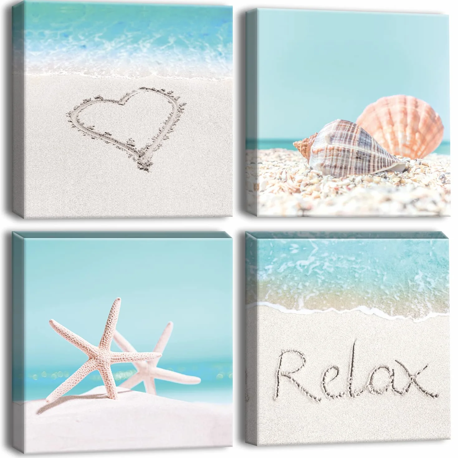 Artscope Stampe e Quadri su Tela 4 pz. Crostacei e Spiagge Immagine Fotografia Murale Tela Wall Art Bel Regalo per Home Decor Ristorante Cucina Regalo di Anniversario Compleanno 30x30CM