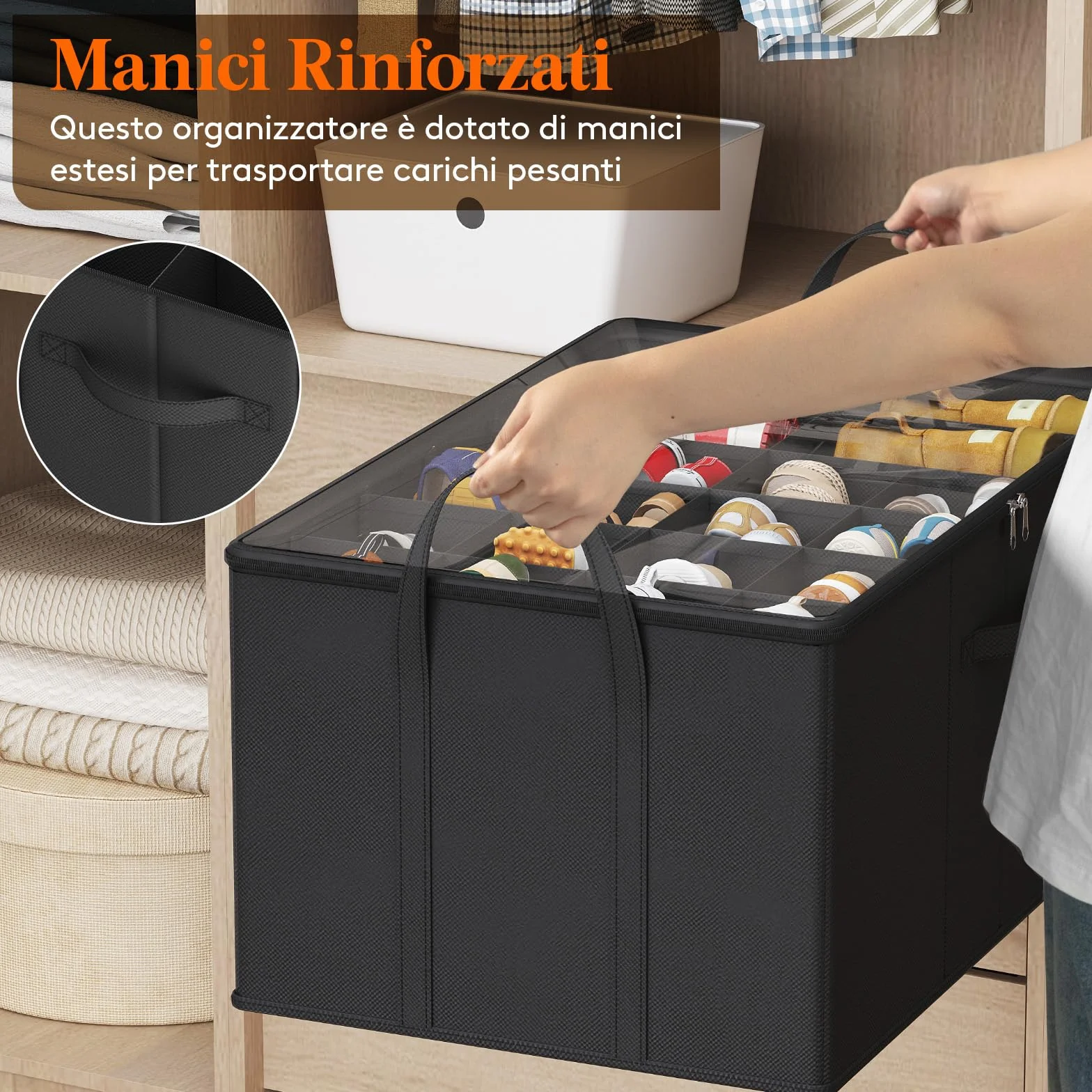 Lifewit Scatola Porta Scarpe Pieghevole per 10-20 Paia, Organizer Scarpe con Coperchio Trasparente, Base Rinforzata, Nero