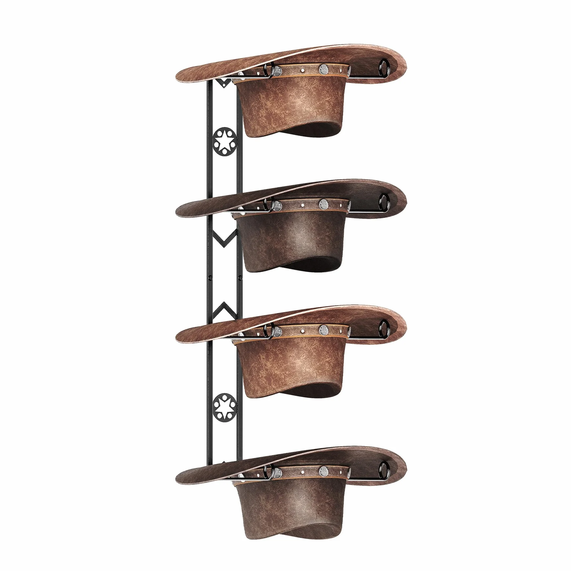 Ganci da parete per cappelli da cowboy in metallo con stella decorativa (nero)
