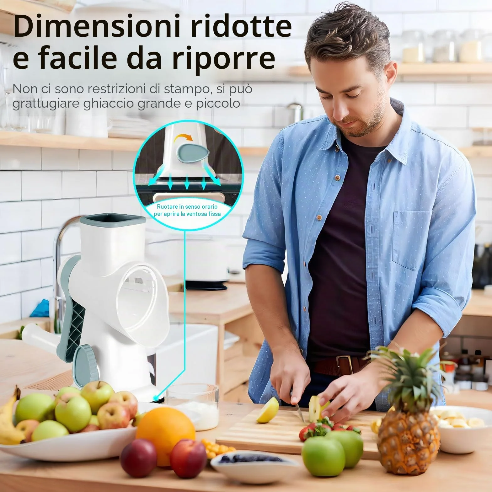 Macchina per graniglie, panemy Graniter, Lame a doppia fila angolo 45°, Frantumazione ghiaccio efficiente, risparmio sforzo, tritatutto adatto campeggio, cocktail, caffè freddo, gelato