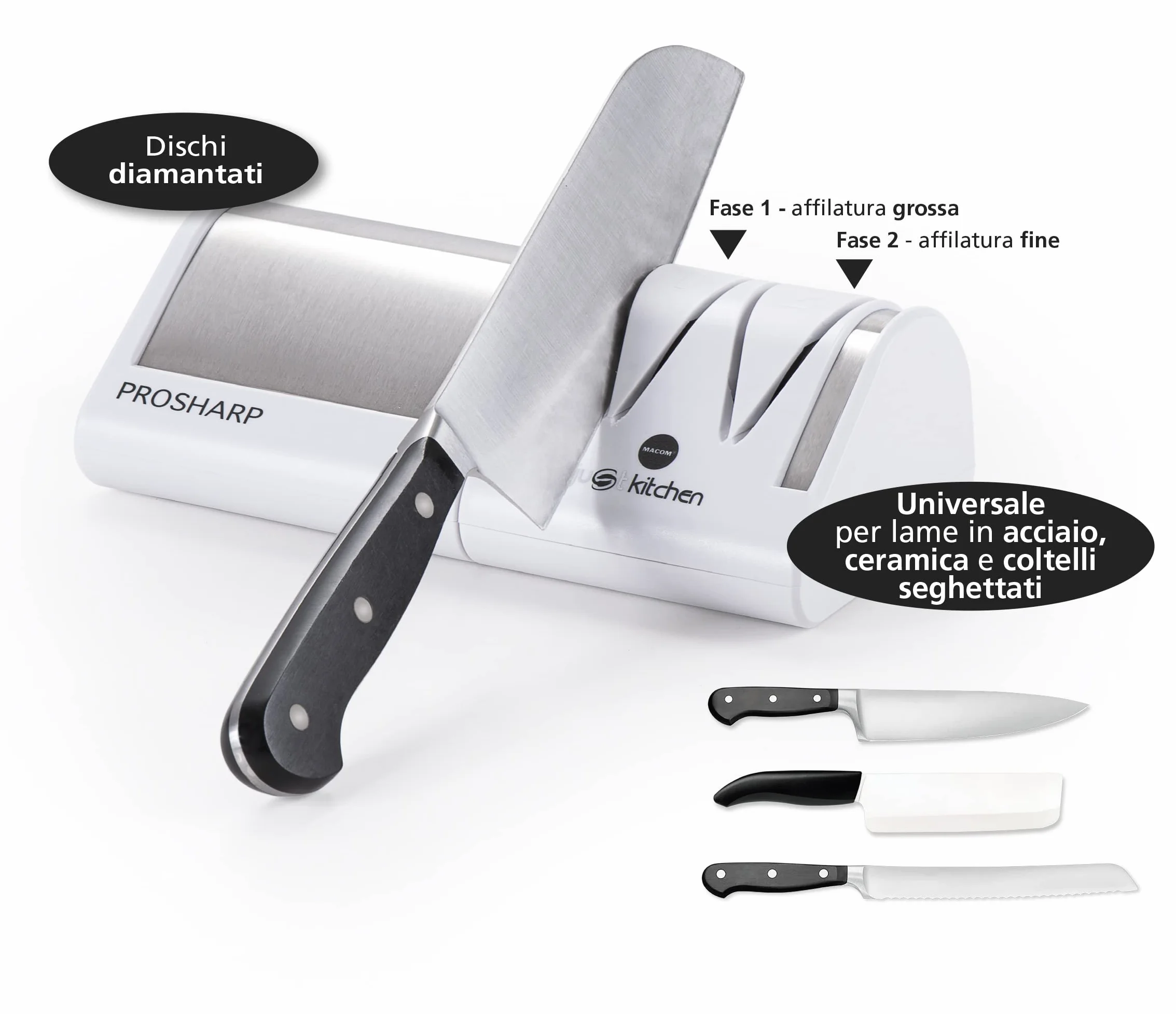 MACOM Just Kitchen 827 Prosharp Profesjonalny Ostrzałka Do Noży Elektryczna 4 Diamentowe Tarcze