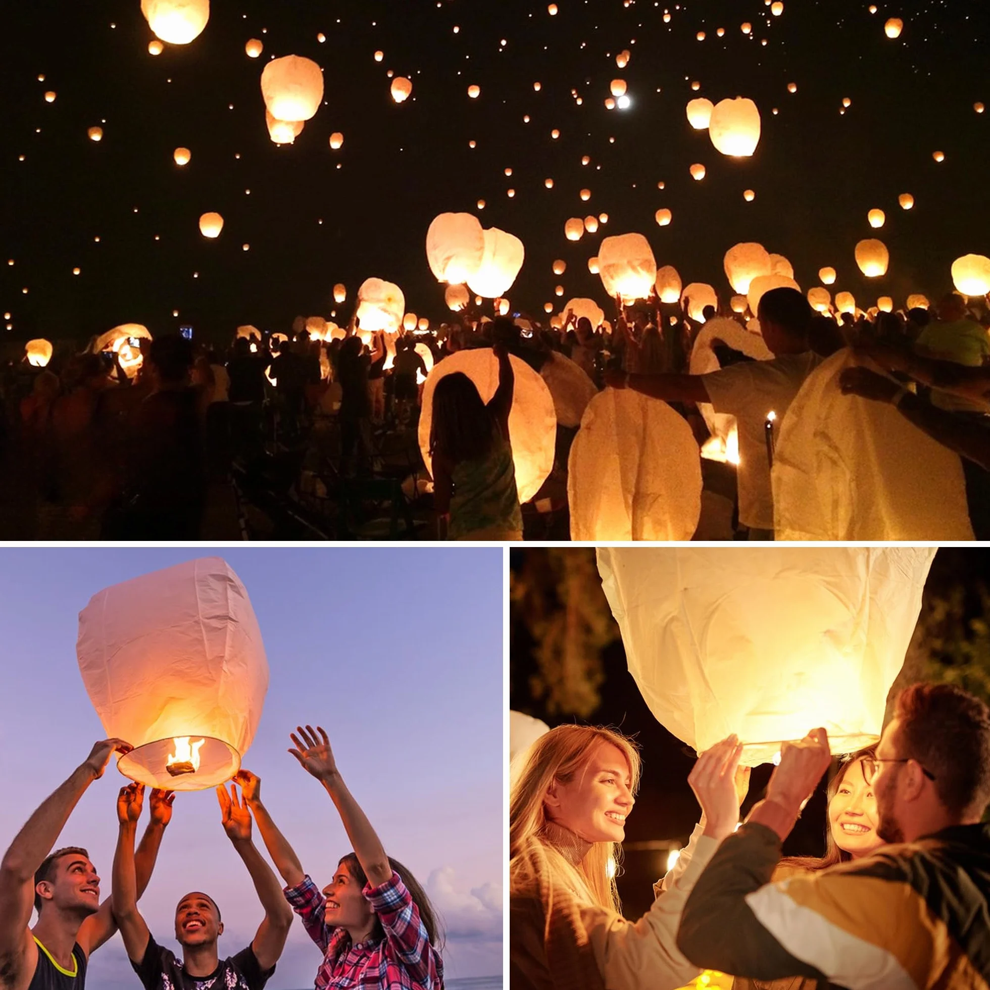 Lanterne Cinesi Volanti Bianche per Decorazioni Feste, 30 Pezzi