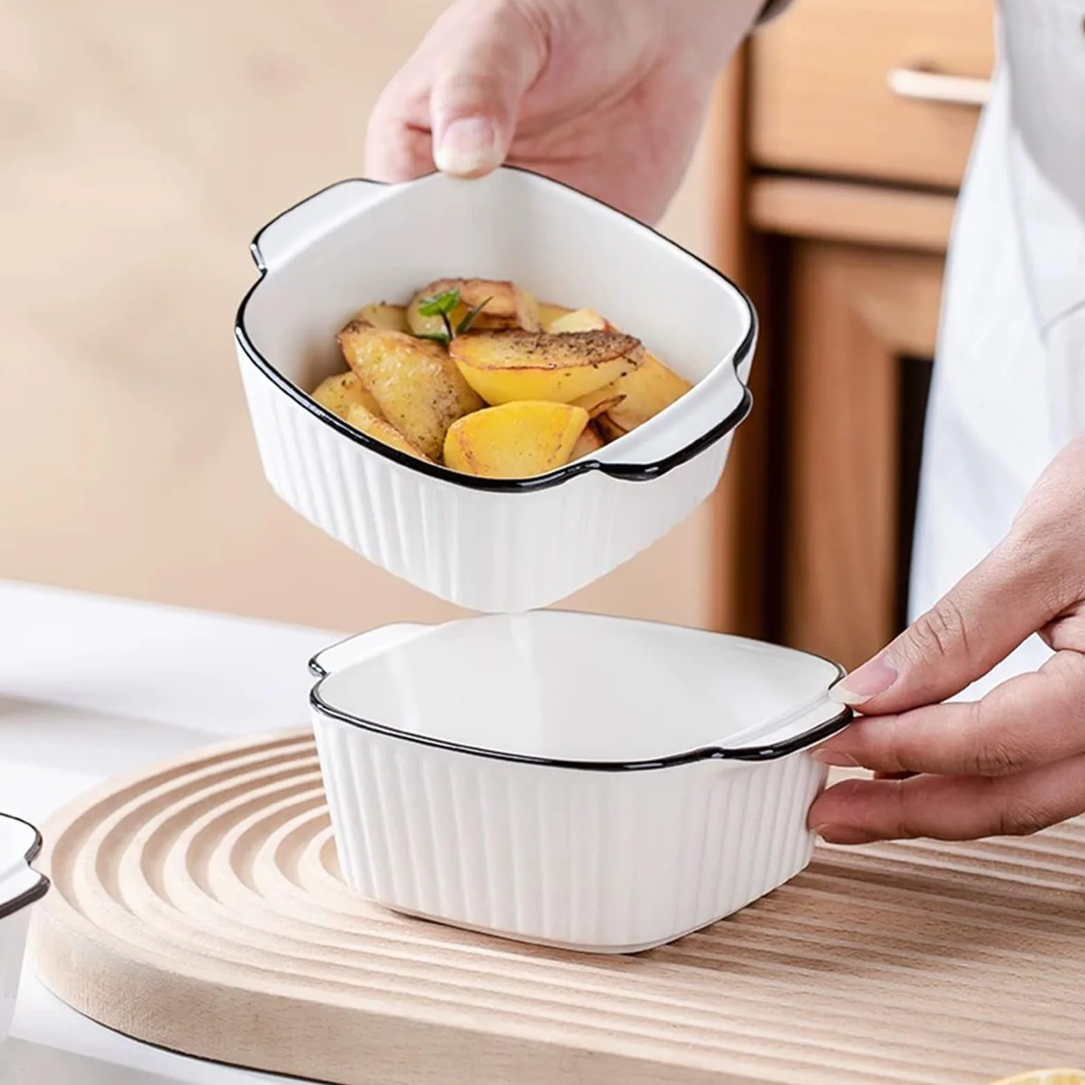 Teglia da forno piccola, in ceramica, set da 4 pezzi, pirottini quadrati, stampi da forno con manici in ceramica, piccolo forno, per lasagne, tiramisù, stampo da forno (stile B)