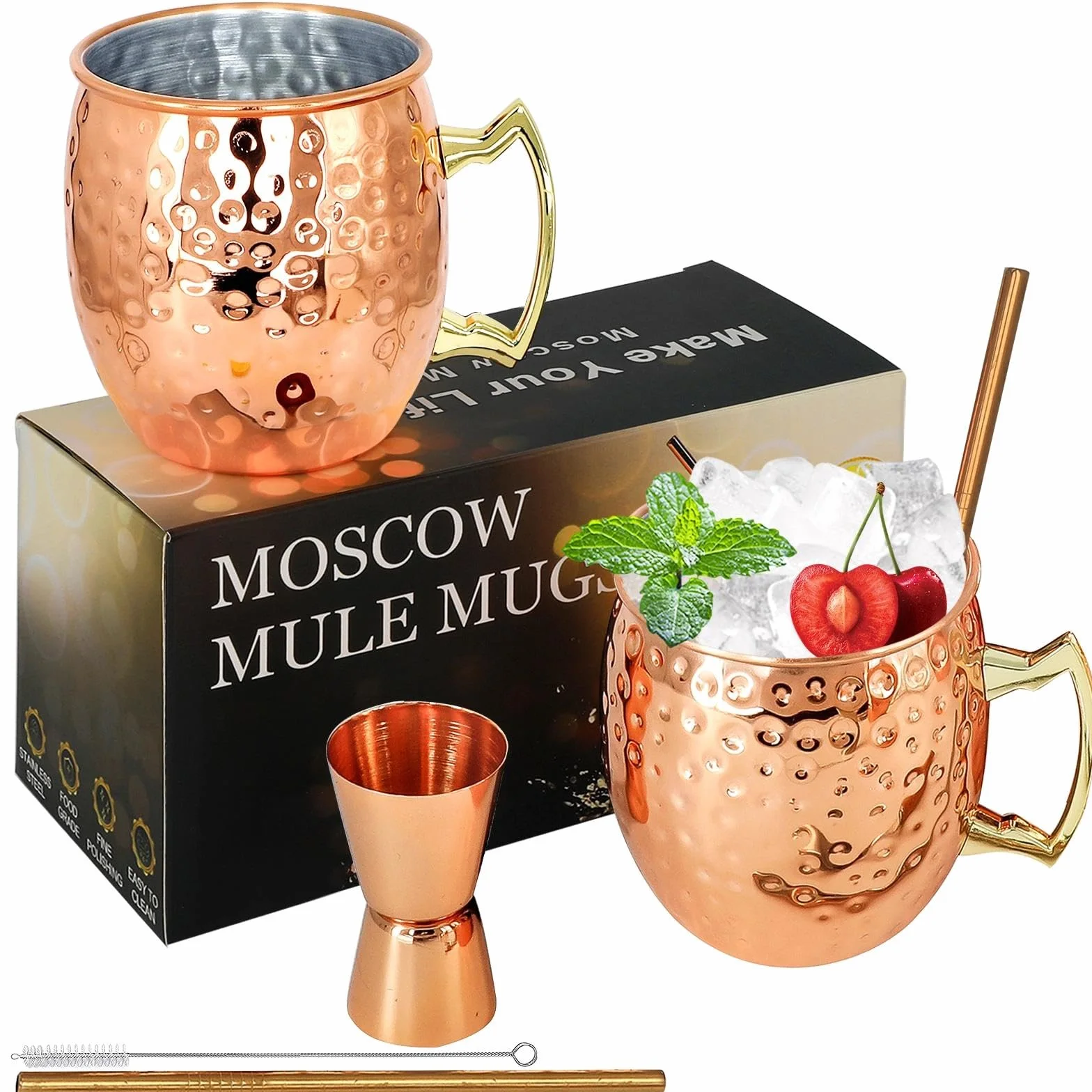 Set di 2 tazze per Moscow Mule in rame 532 ml acciaio inossidabile martellate cocktail