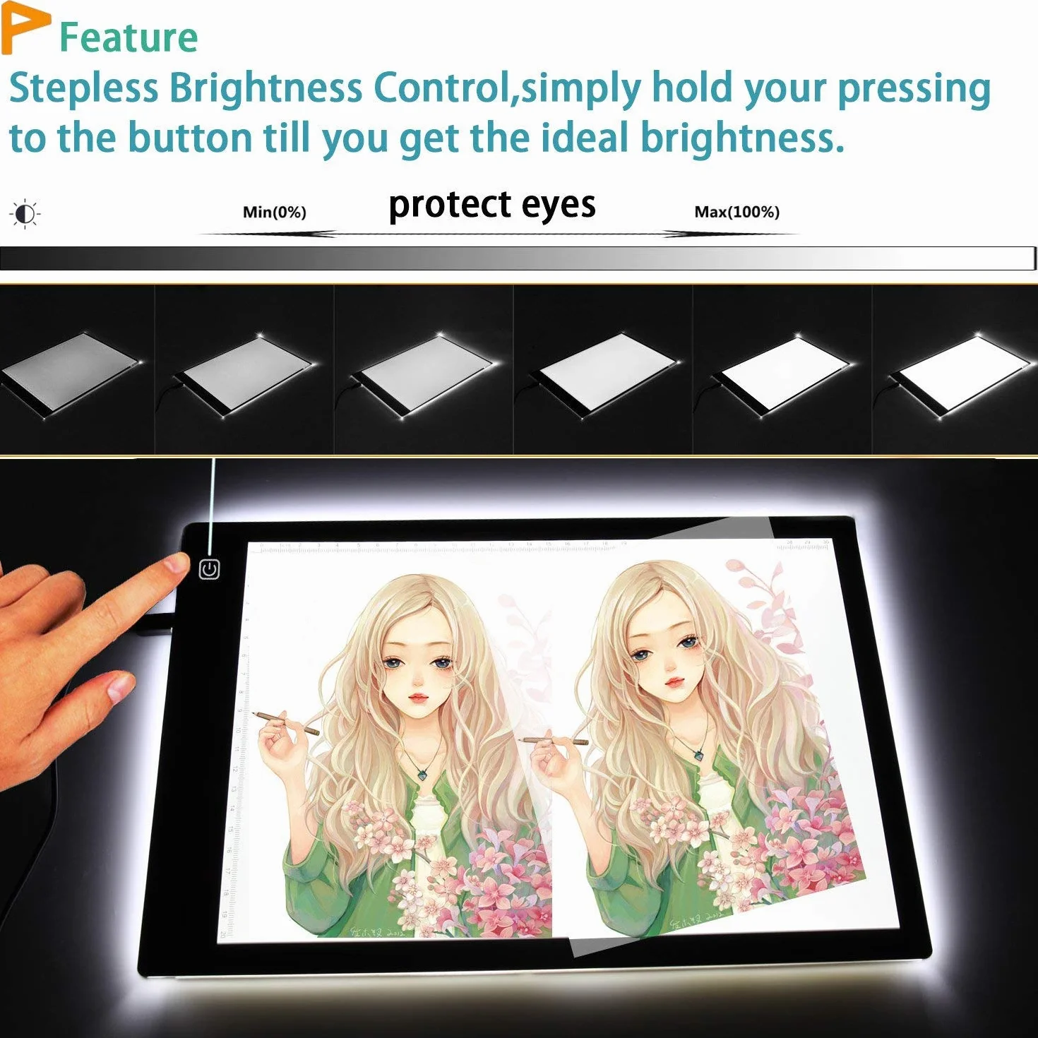 A4 Tracing Light Box Ultra-sottile 5mm USB LED Regolabile per Artisti Disegno Animazione