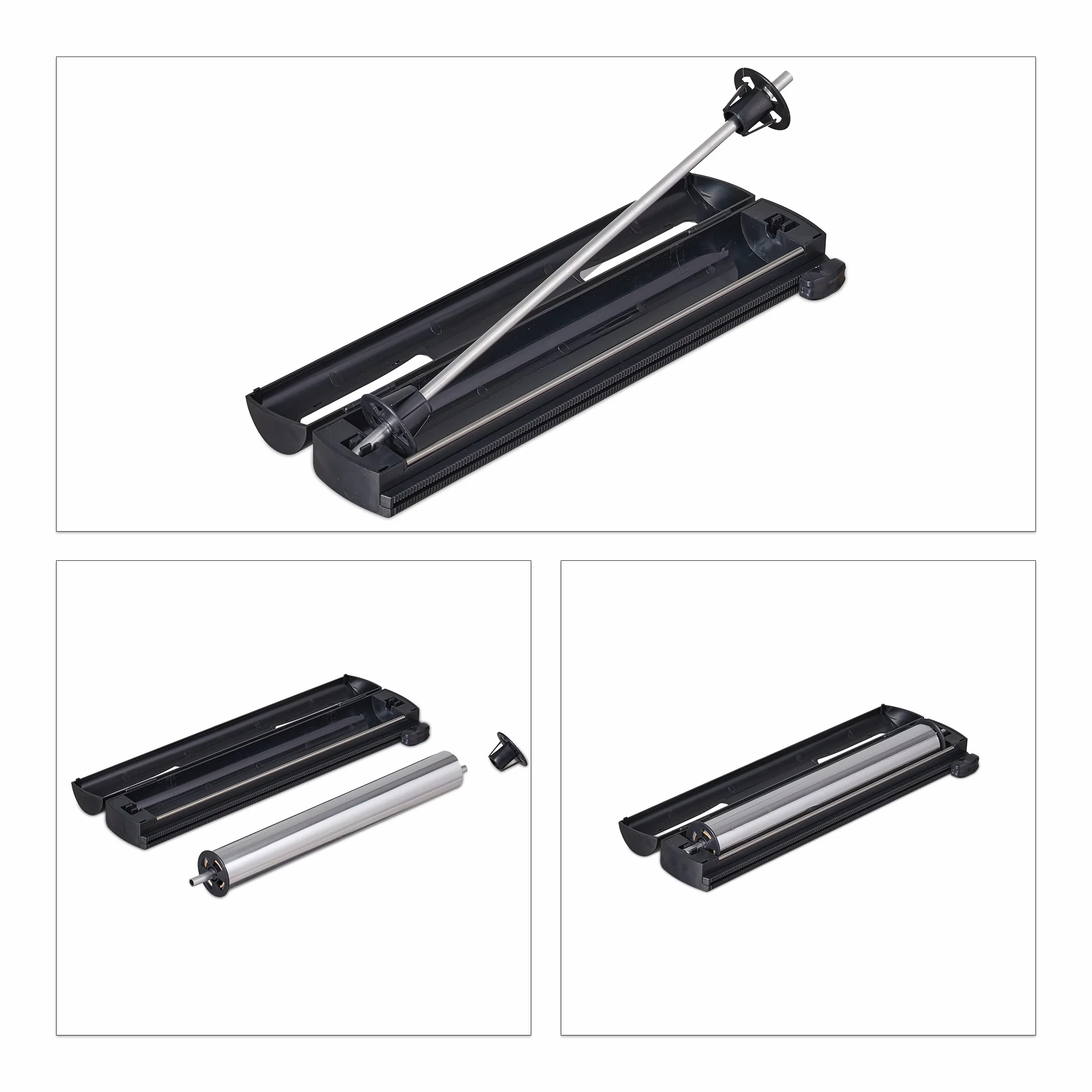 Relaxdays Set di 2 tagliacapsule, per alluminio e pellicola trasparente, finestra di visualizzazione, separazione liscia, dispenser per pellicola, nero, 5 x 37 x 8 cm
