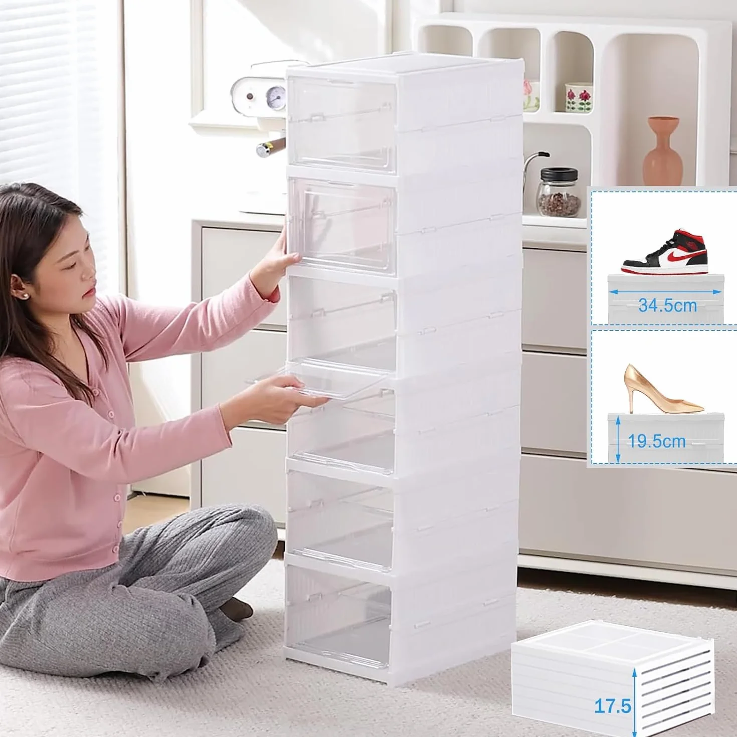 SQUADO Scatole Scarpe Porta Trasparenti 6 Piani Pieghevole Contenitori Organizzatore Shoe Storage Box