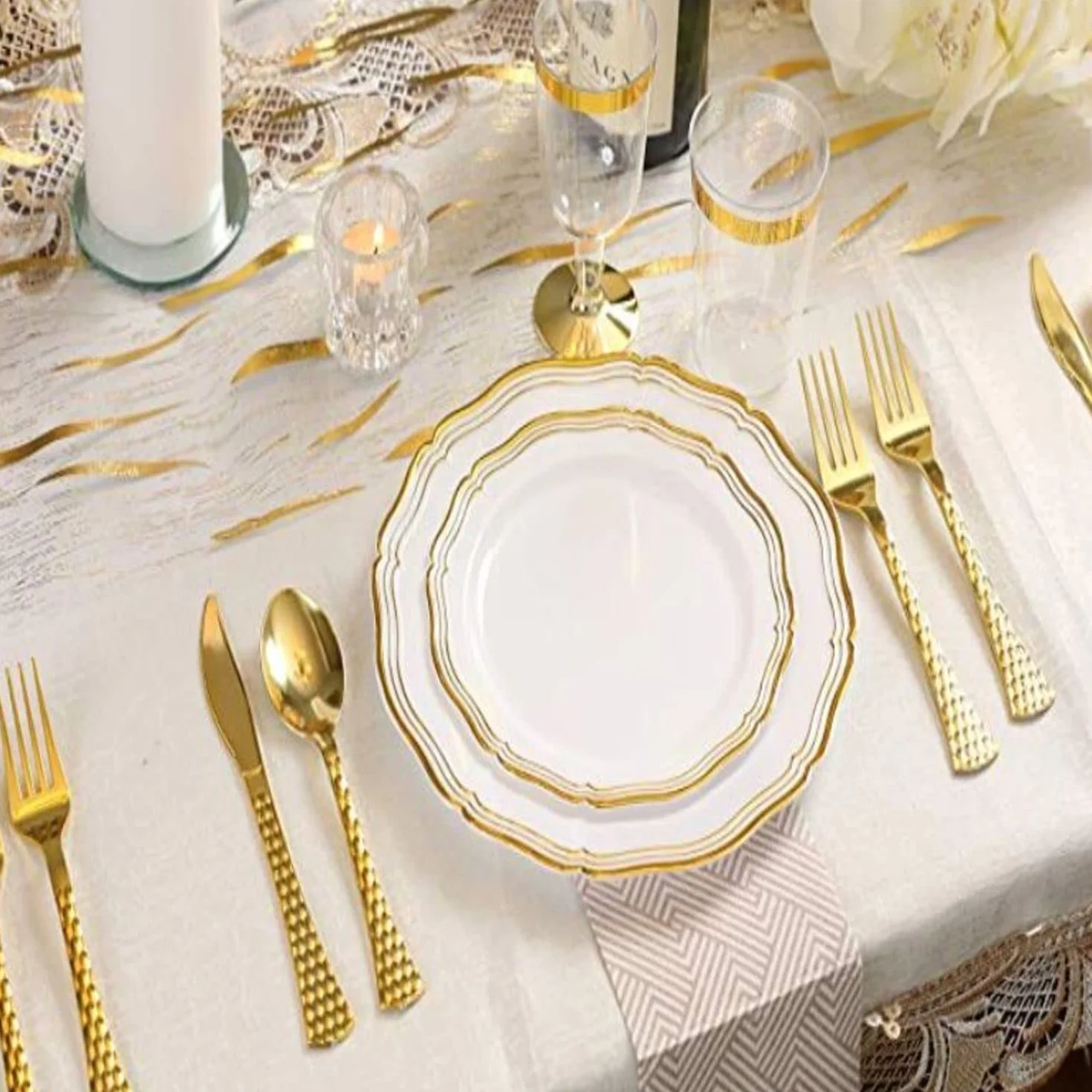 Set Posate in Plastica Resistente 120 Pezzi Oro Decor Decorline