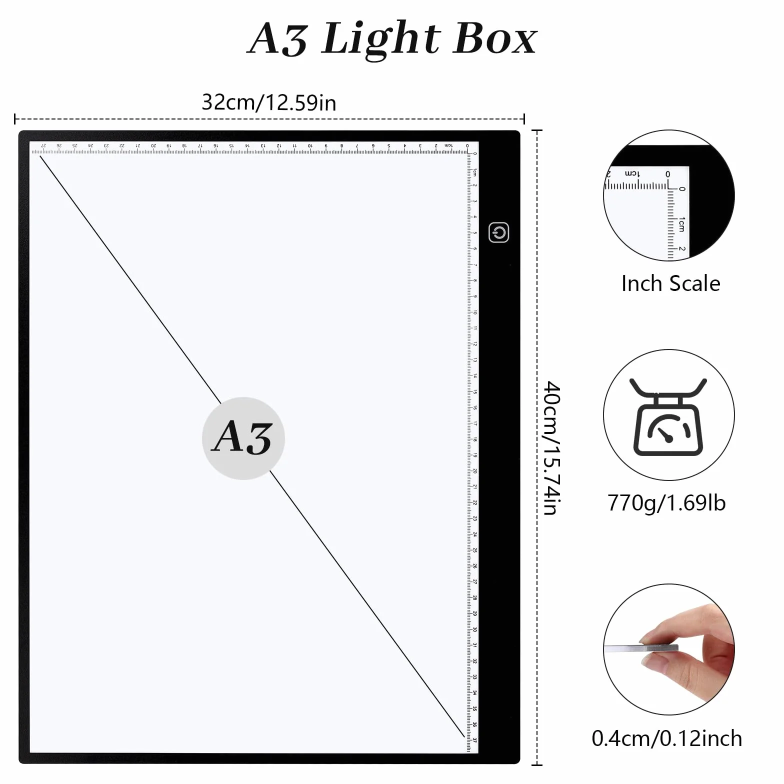 Damcyer LED Tavoletta Luminosa A3, Lavagna Luminosa per Disegnare con Luminosità Regolabile, Nero