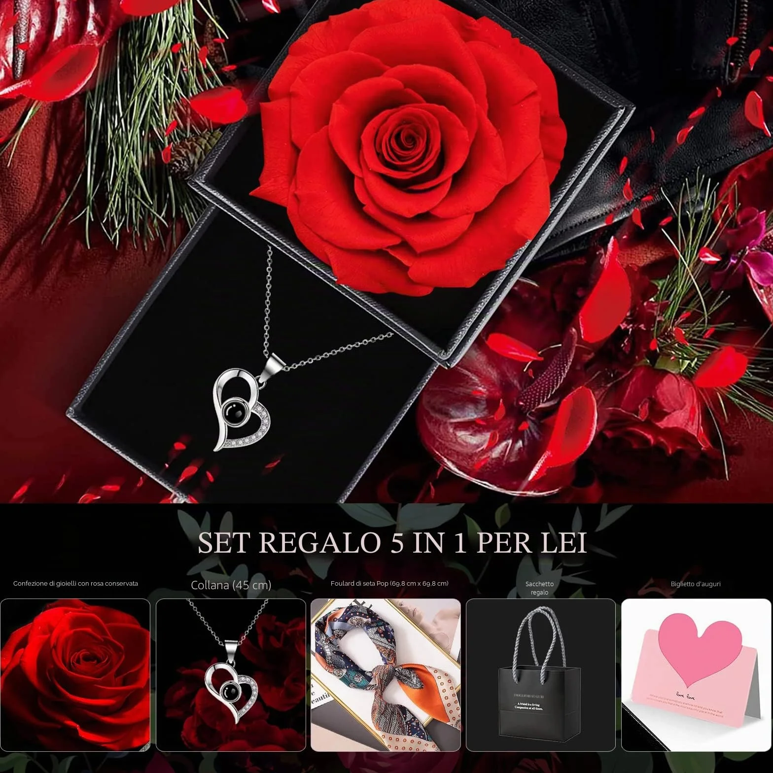 GOICC Rosa Eterna Collana Regalo per Lei I Love You Festa della Mamma San Valentino Compleanno Anniversario (Rosso)