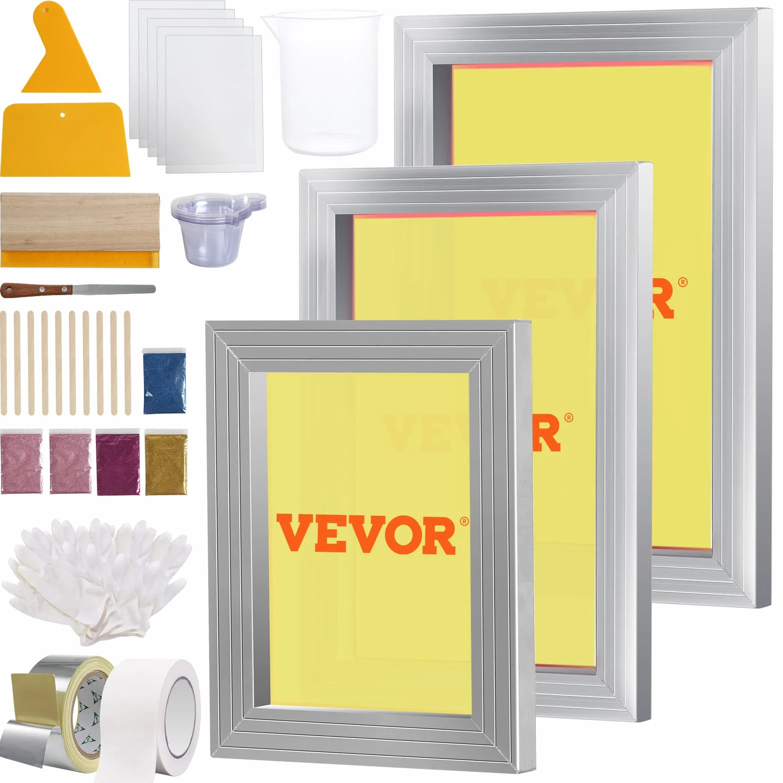 VEVOR Kit Telaio per Stampa Serigrafica in Lega di Alluminio 110 Maglie 3 Pezzi 2cm