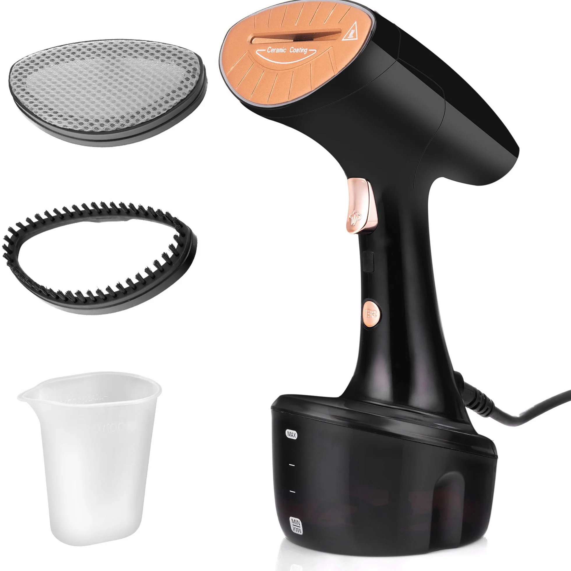 LEHMANN Stiratore Verticale 1600W 25 g/min Vapore Serbatoio 320ml Riscaldamento Rapido 2 Accessori Nero Rosa Oro
