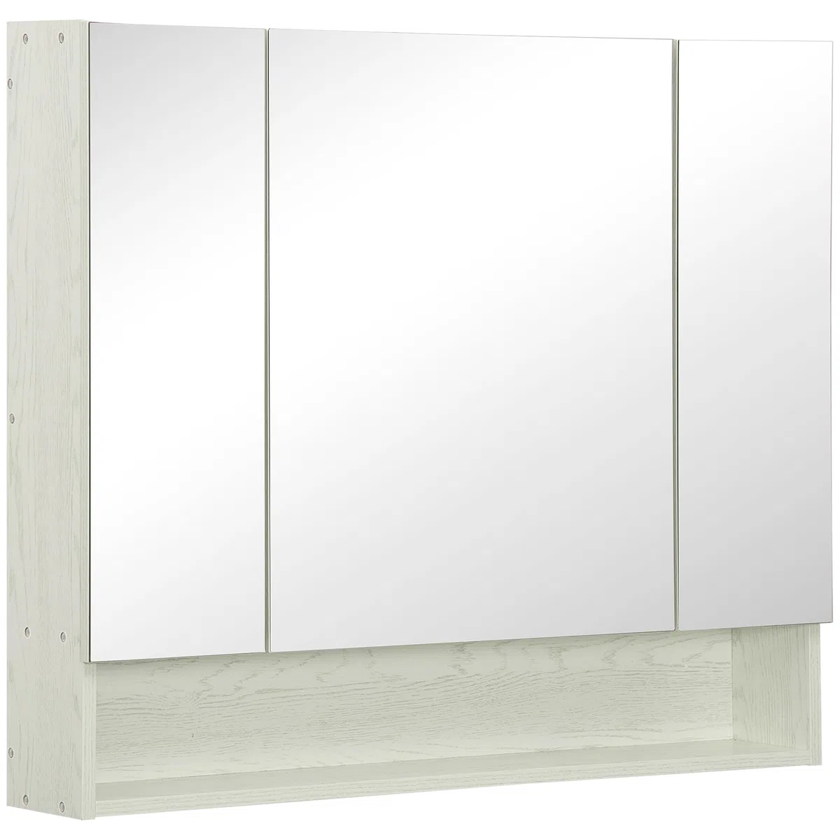 kleankin Specchio Bagno Contenitore con 3 Ante Soft Close, 90x15x75 cm Mobile Bagno con Specchio, Ripiani Regolabili, Scomparto Aperto, Mobilettto Bagno da Parete Salvaspazio in Vetro, Effetto Legno