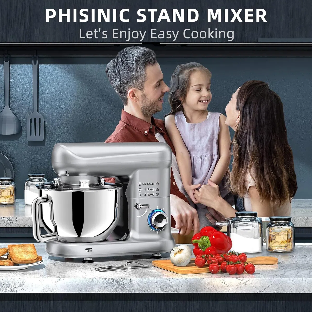 Impastatrice Planetaria offerta 6,5L 1500W Professionale Robot da Cucina Multifunzione 6+P Velocità Basso Rumore Mixer Elettrico con Gancio per Impastare, Frusta Piatta, Frusta