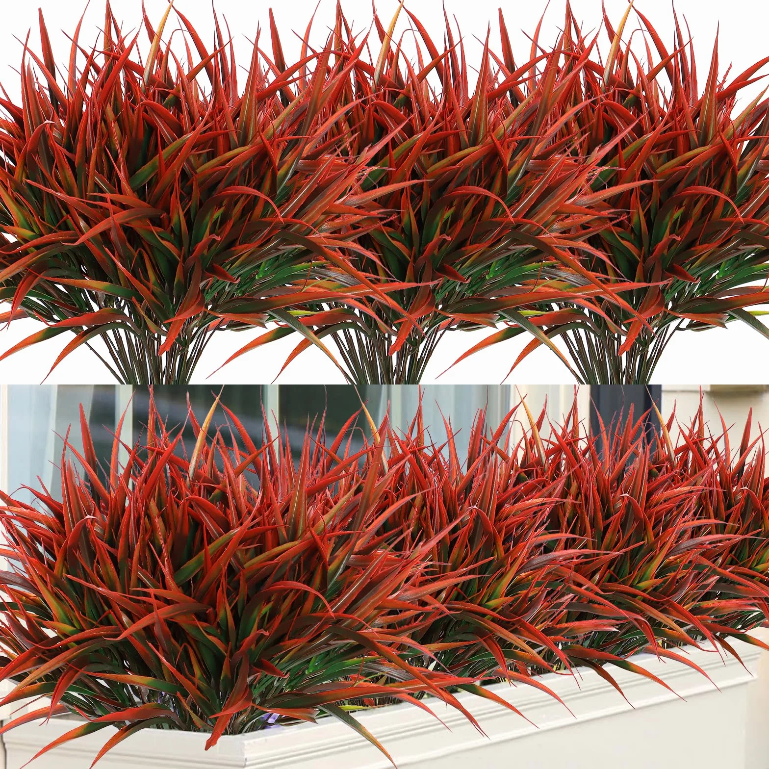 8 pezzi Piante di Erba Artificiale da Esterno Steli di Erba Finta Verde Resistenti ai Raggi UV Piante Finte in Plastica Arbusti per Primavera Estate Casa Finestra Giardino Patio Box Vialetto