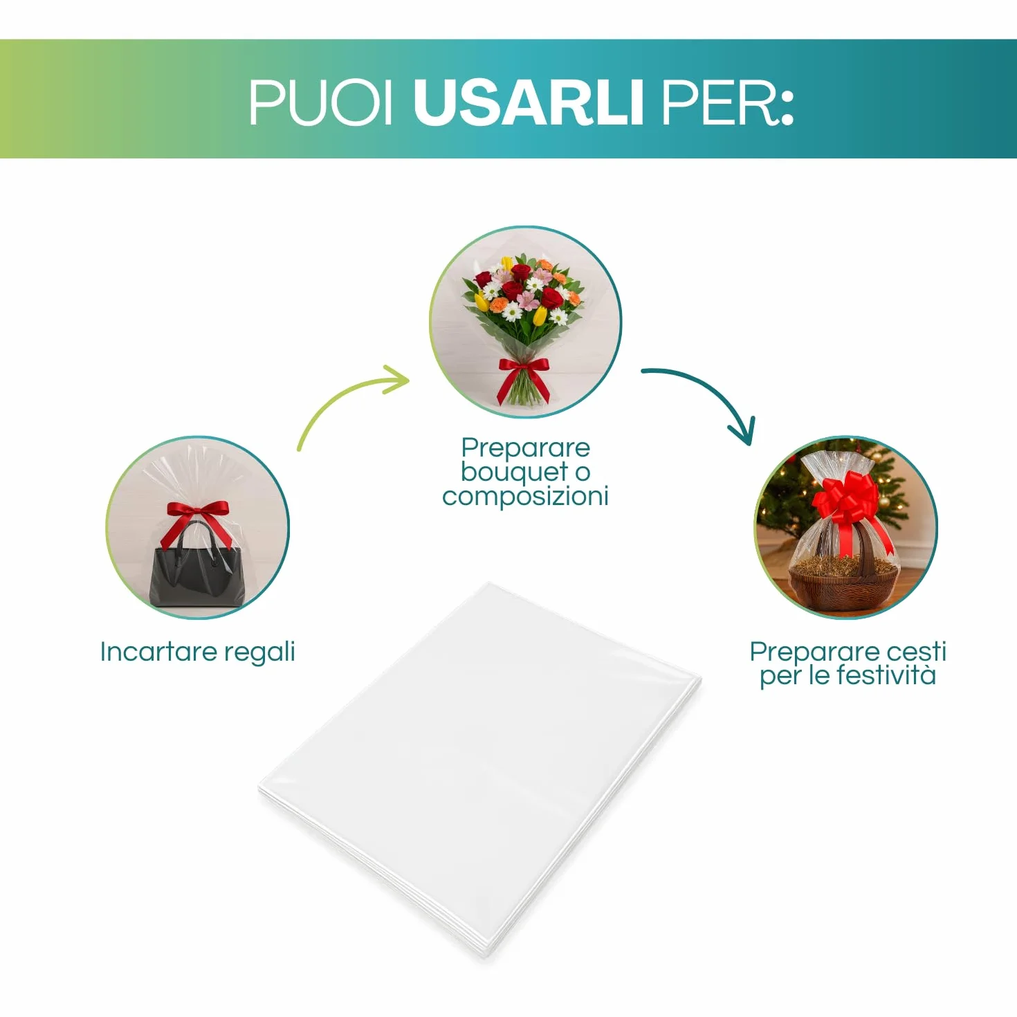 Fogli Cellophane Trasparente per Confezioni 100 x 130 cm Carta Cesti Regalo Feste Eventi 50 pezzi