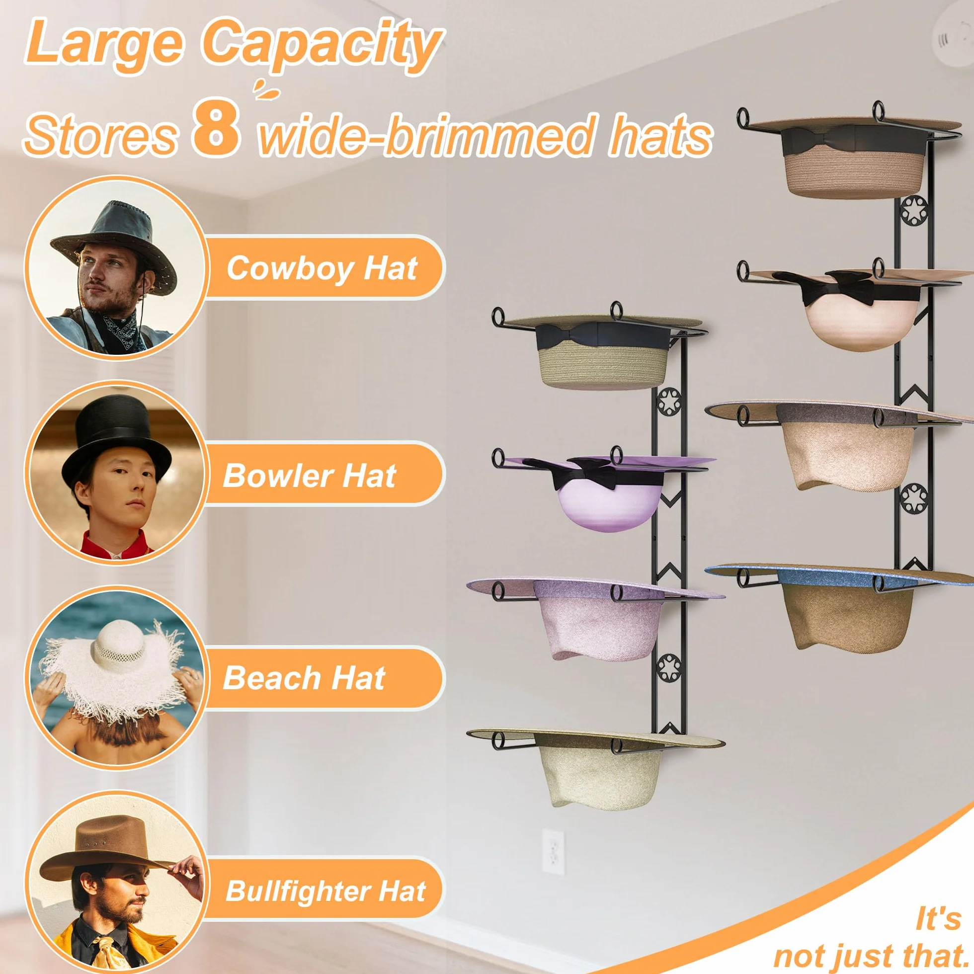 Ganci da parete per cappelli da cowboy in metallo con stella decorativa (nero)