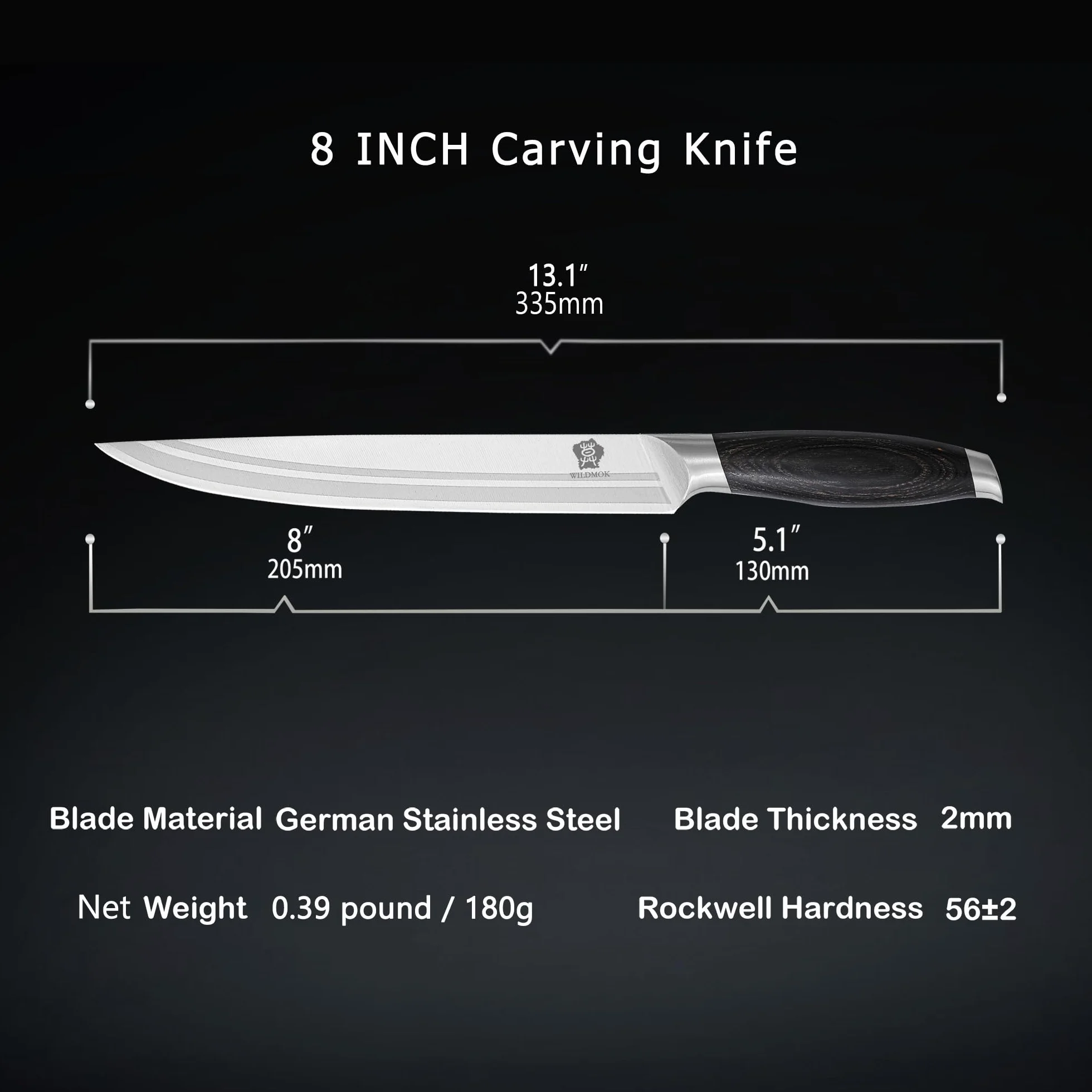 WILDMOK Coltello intagliato 20,5 cm, coltello da taglio della carne, coltello da barbecue in acciaio inossidabile tedesco con manico ergonomico, regali imballati