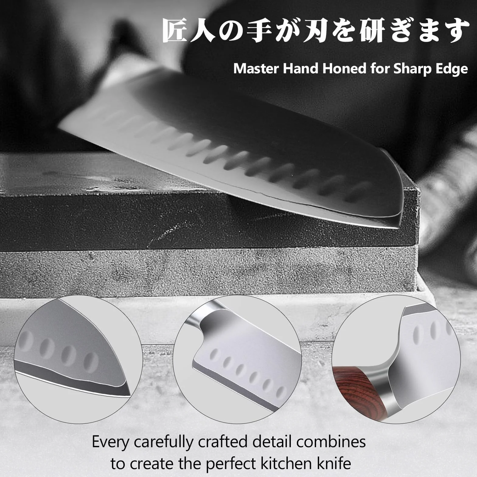 SHAN ZU Coltello da Cucina 18 cm, Coltello Santoku Giapponese in Acciaio ad alto Tenore di Carbonio 10Cr15Mov con Lama Ultra Affilata da 12° e Impugnatura Ergonomica in Pakkawood