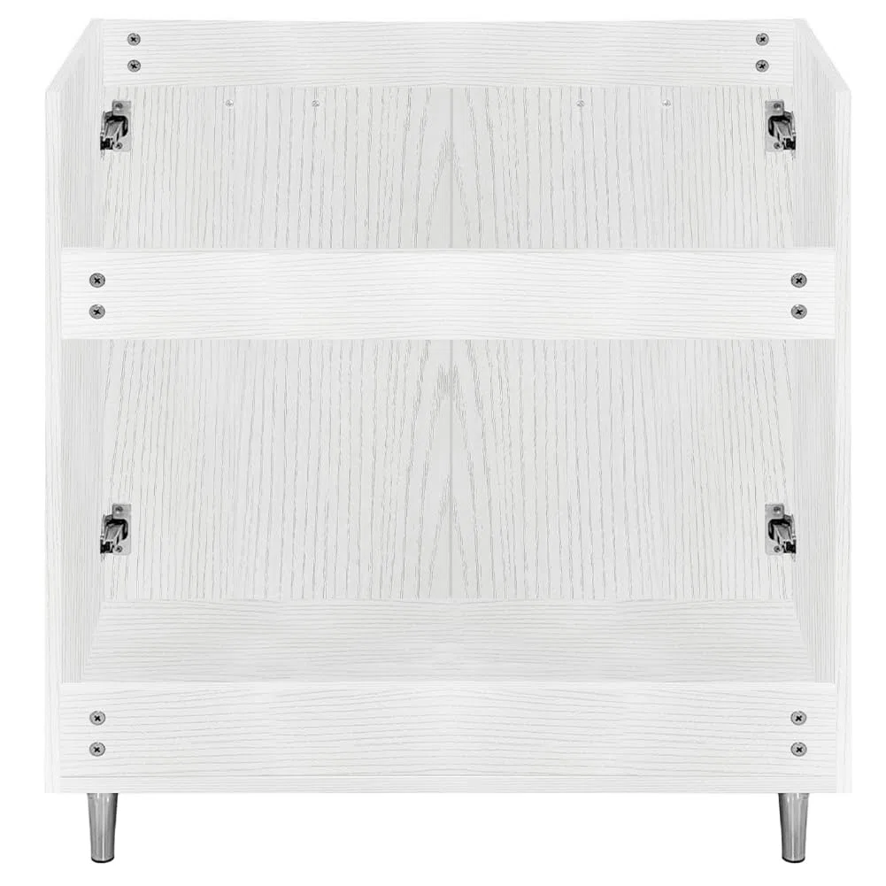 Shally Dogan Mobile Sottolavello Base per Cucina con Due Ante Design Boiserie, Mobiletto Componibile con Struttura in Legno Robusta, Mobile Sotto Lavello, 80 x 50 x 85H cm (Bianco Frassinato)