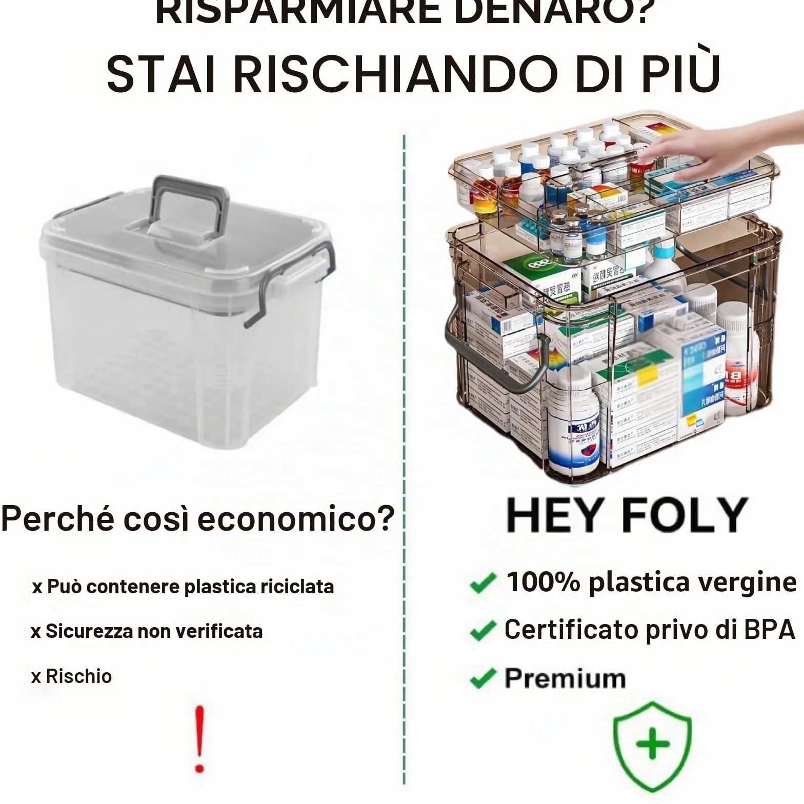 Scatola per medicinali 31x21x15cm Grigio chiaro L