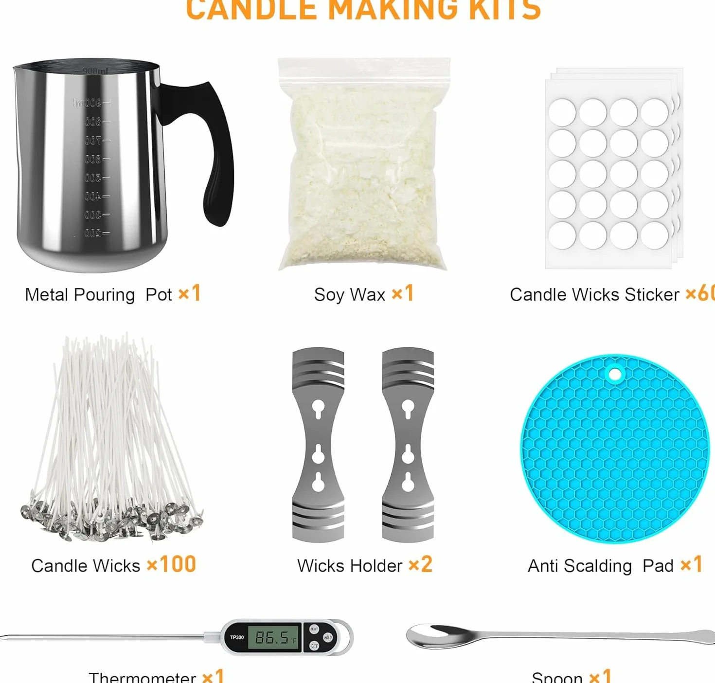 Kit per realizzare candele cera di soia DIY vasetto 900 ml supporto stoppino termometro