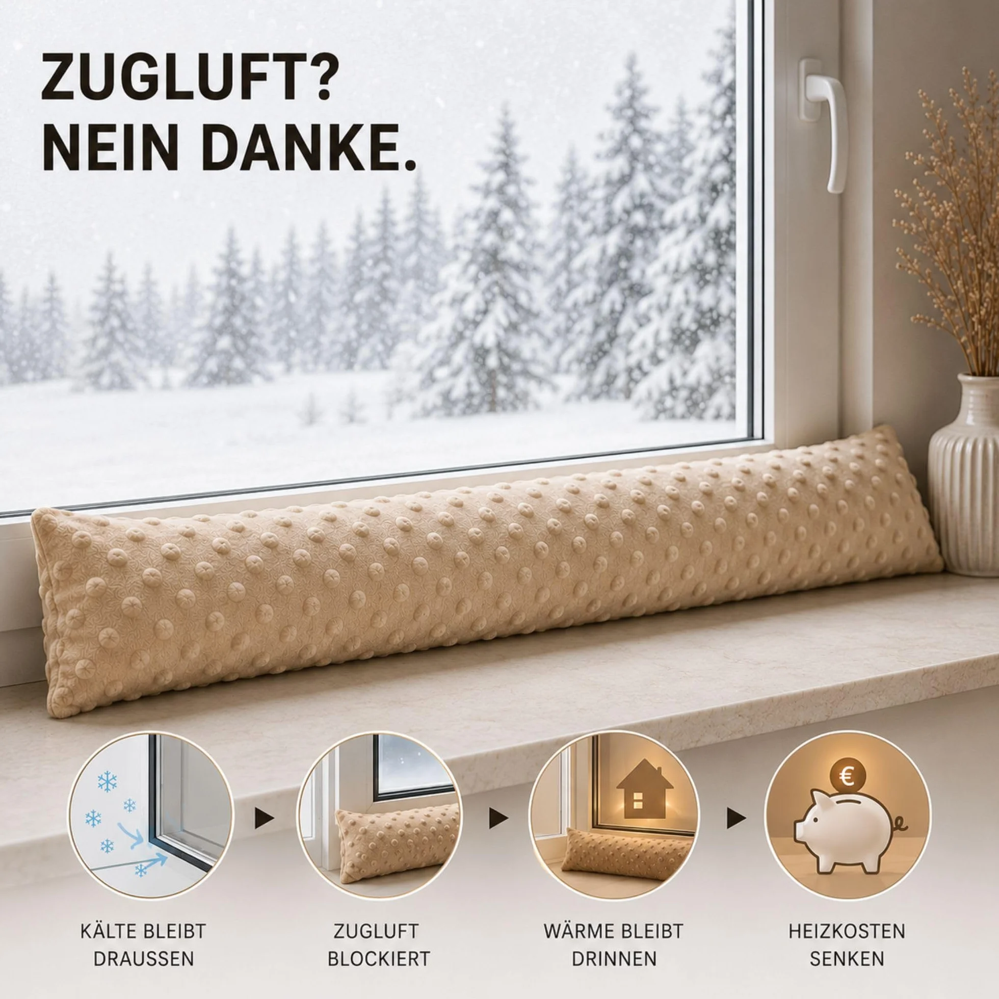 Paraspifferi porta isolante 150 cm - Salsicciotto sottoporta e finestra antivento decorativo Ideale per ingresso casa finestre e cuscino per cameretta bambini Oeko-Tex Beige