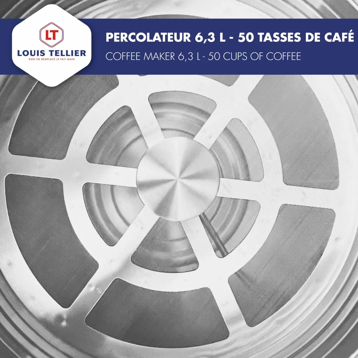 LOUIS TELLIER - Percolatore professionale per caffè, capacità 6,3 l, 50 tazze, in acciaio inox, filtro in acciaio inox, rubinetto antigoccia